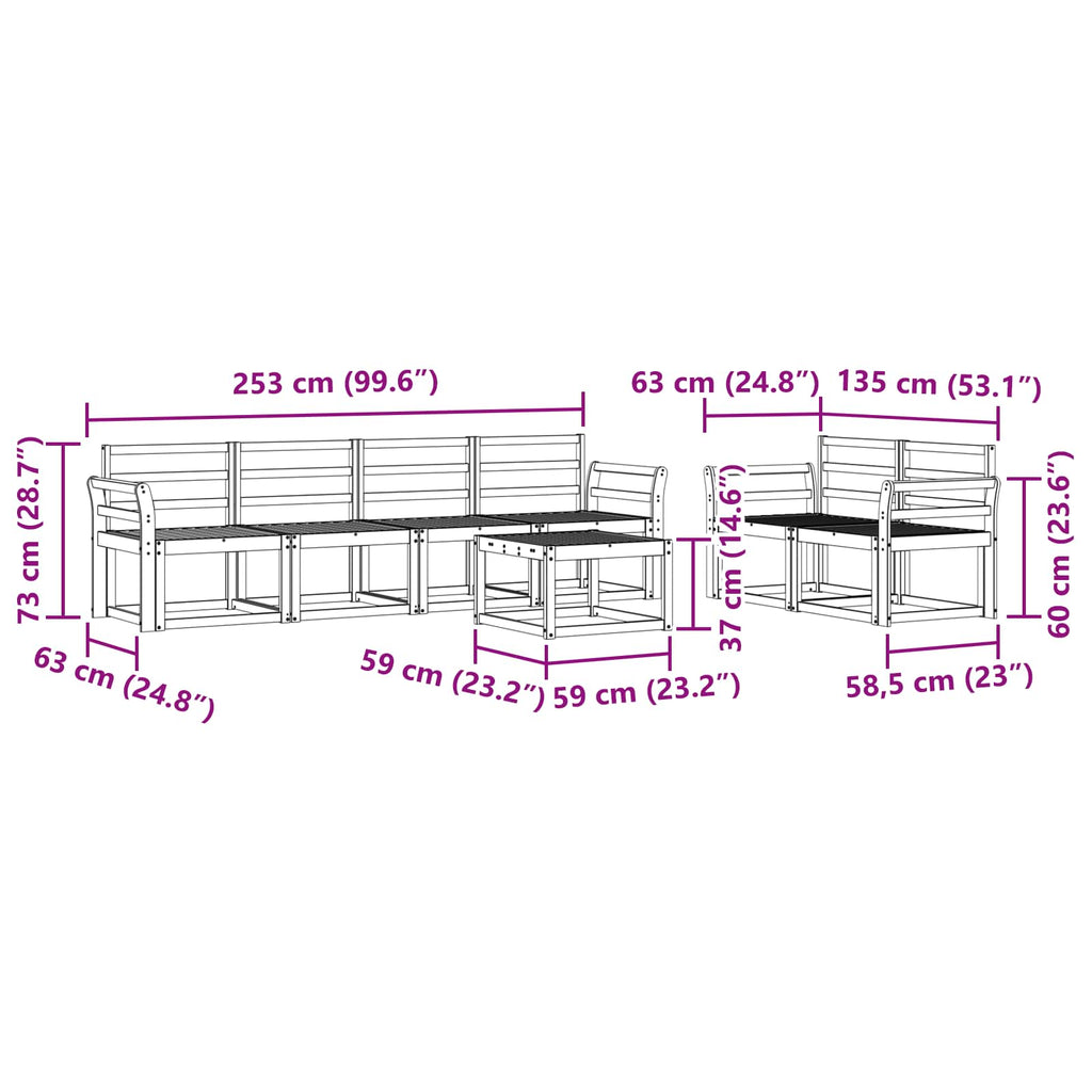 vidaXL Zestaw sof na zewnątrz 7 pcs Biały 59 x 59 x 37 cm