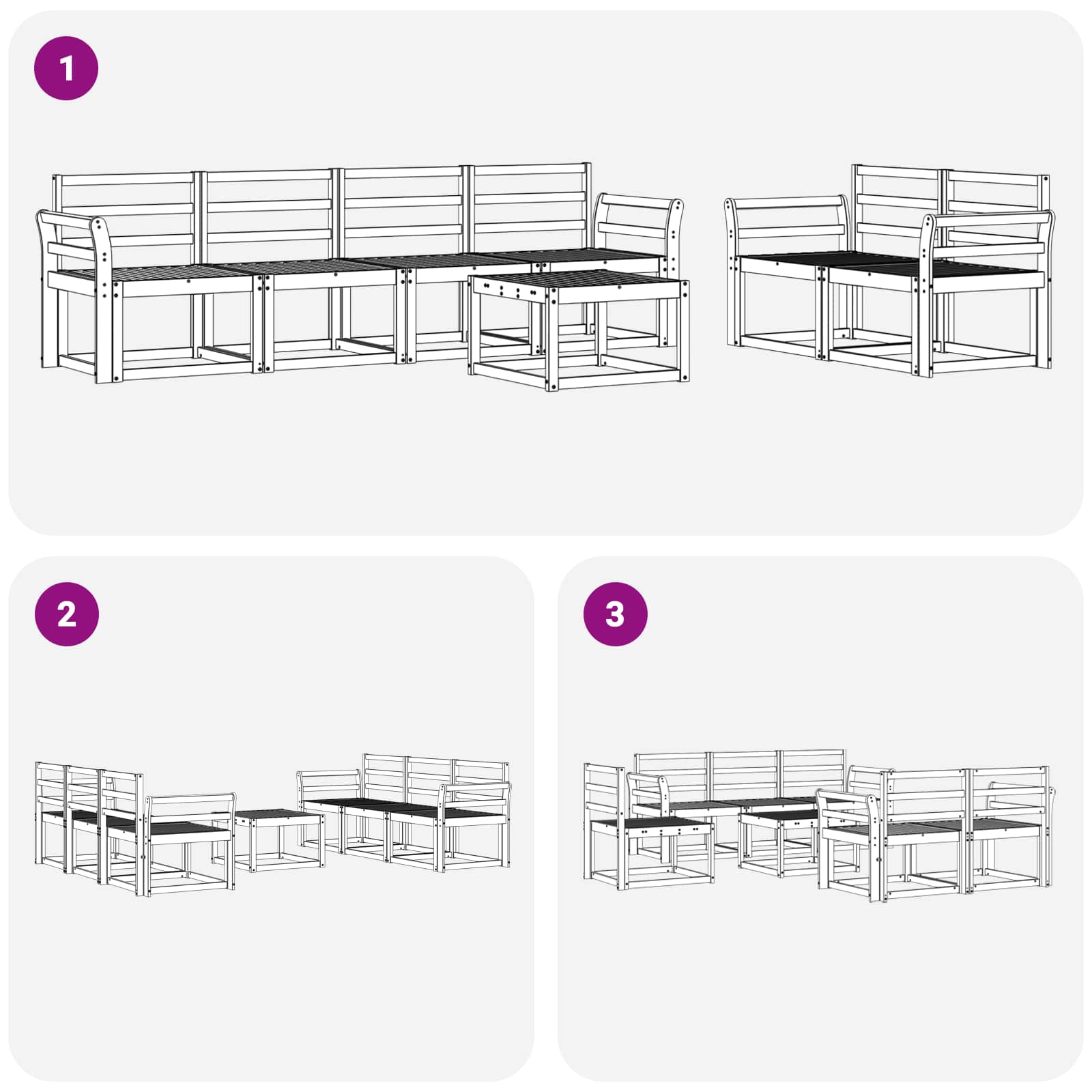 vidaXL Zestaw sof na zewnątrz 7 pcs Biały 59 x 59 x 37 cm