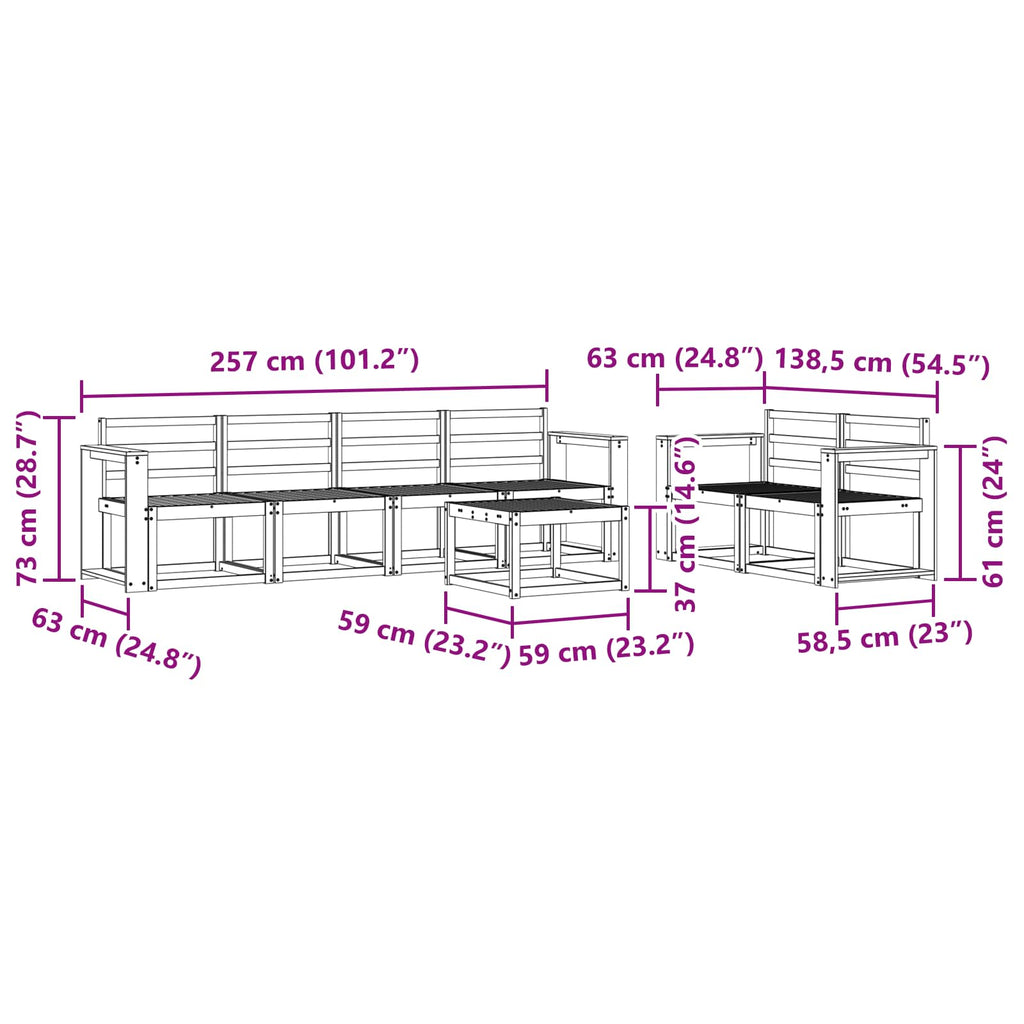 vidaXL Zestaw sof na zewnątrz 7 pcs Biały 59 x 59 x 37 cm