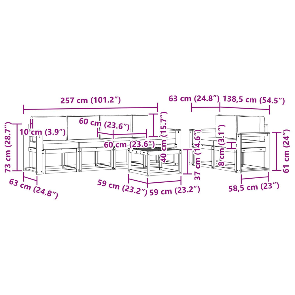 vidaXL Zestaw sof na zewnątrz 7 pcs Biały i jasnoszary 59 x 59 x 37 cm