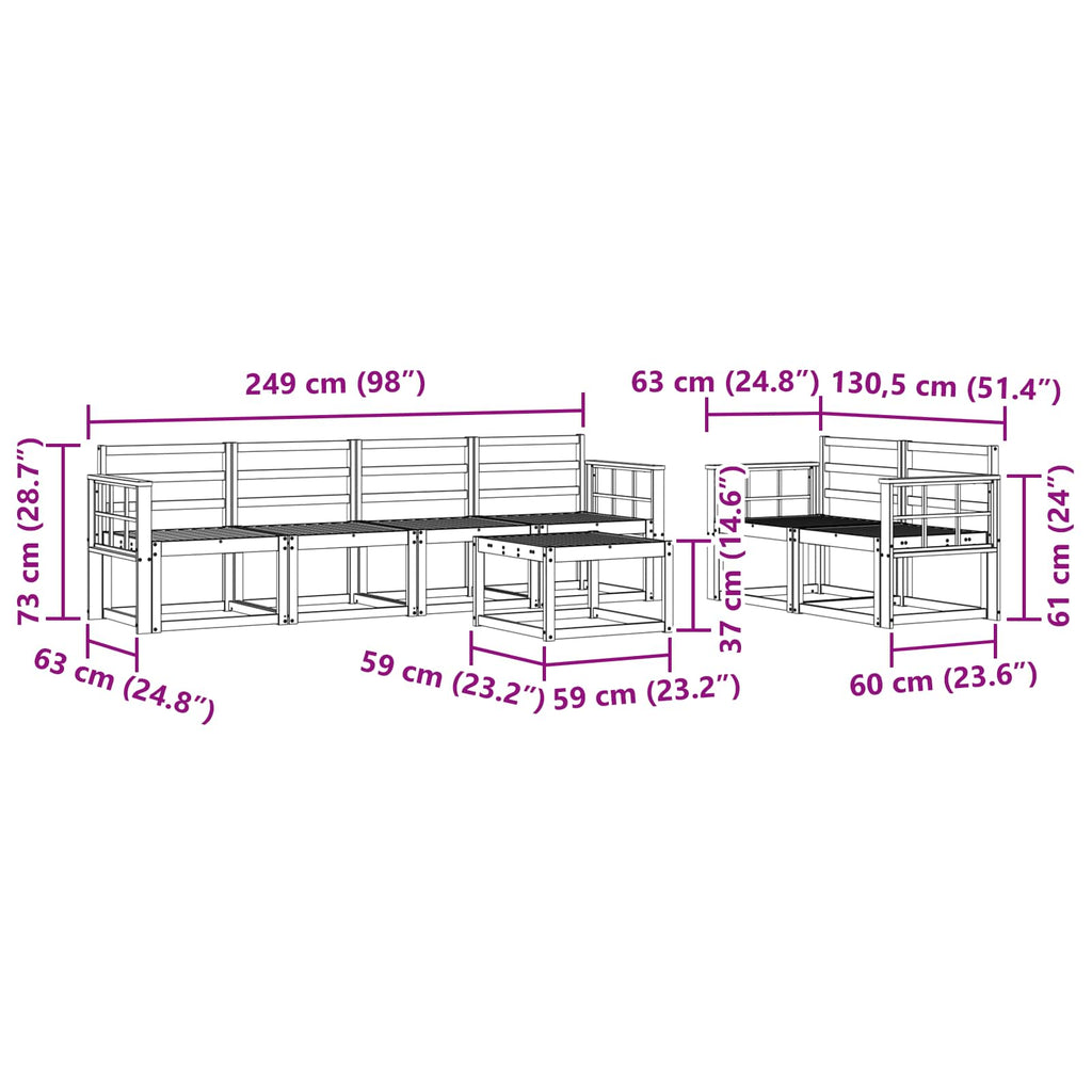 vidaXL Zestaw sof na zewnątrz 7 pcs Biały 59 x 59 x 37 cm