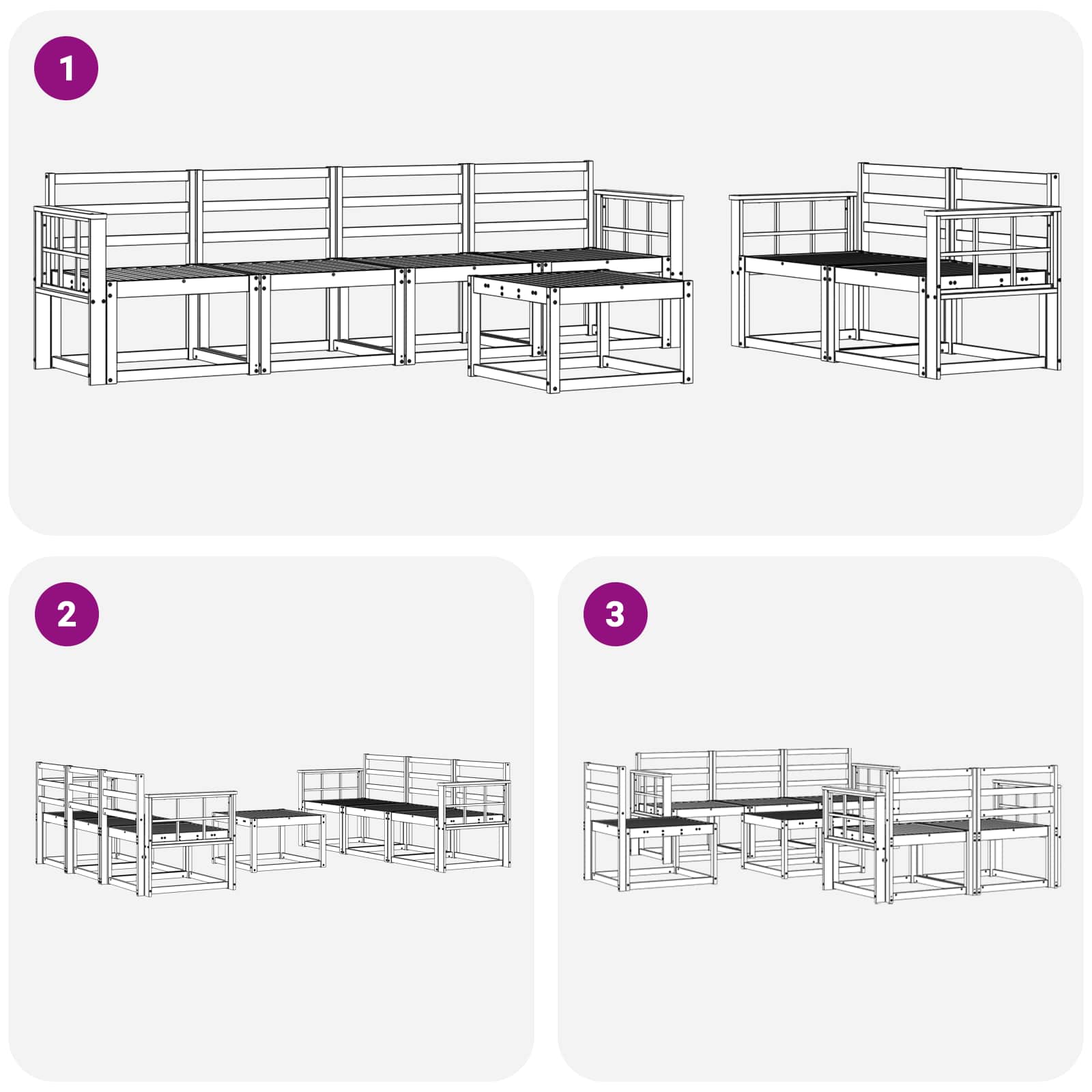 vidaXL Zestaw sof na zewnątrz 7 pcs Biały 59 x 59 x 37 cm