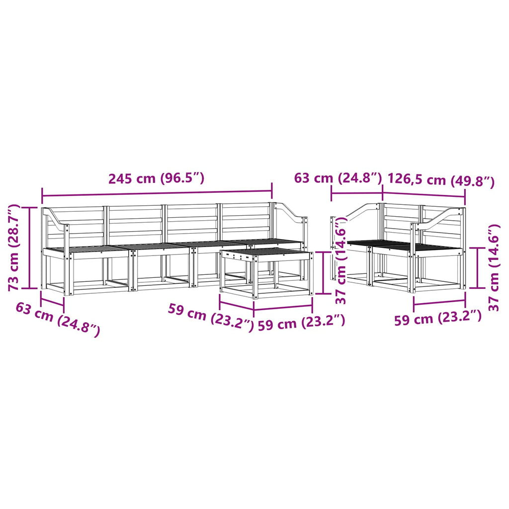 vidaXL Zestaw sof na zewnątrz 7 pcs Biały 59 x 59 x 37 cm