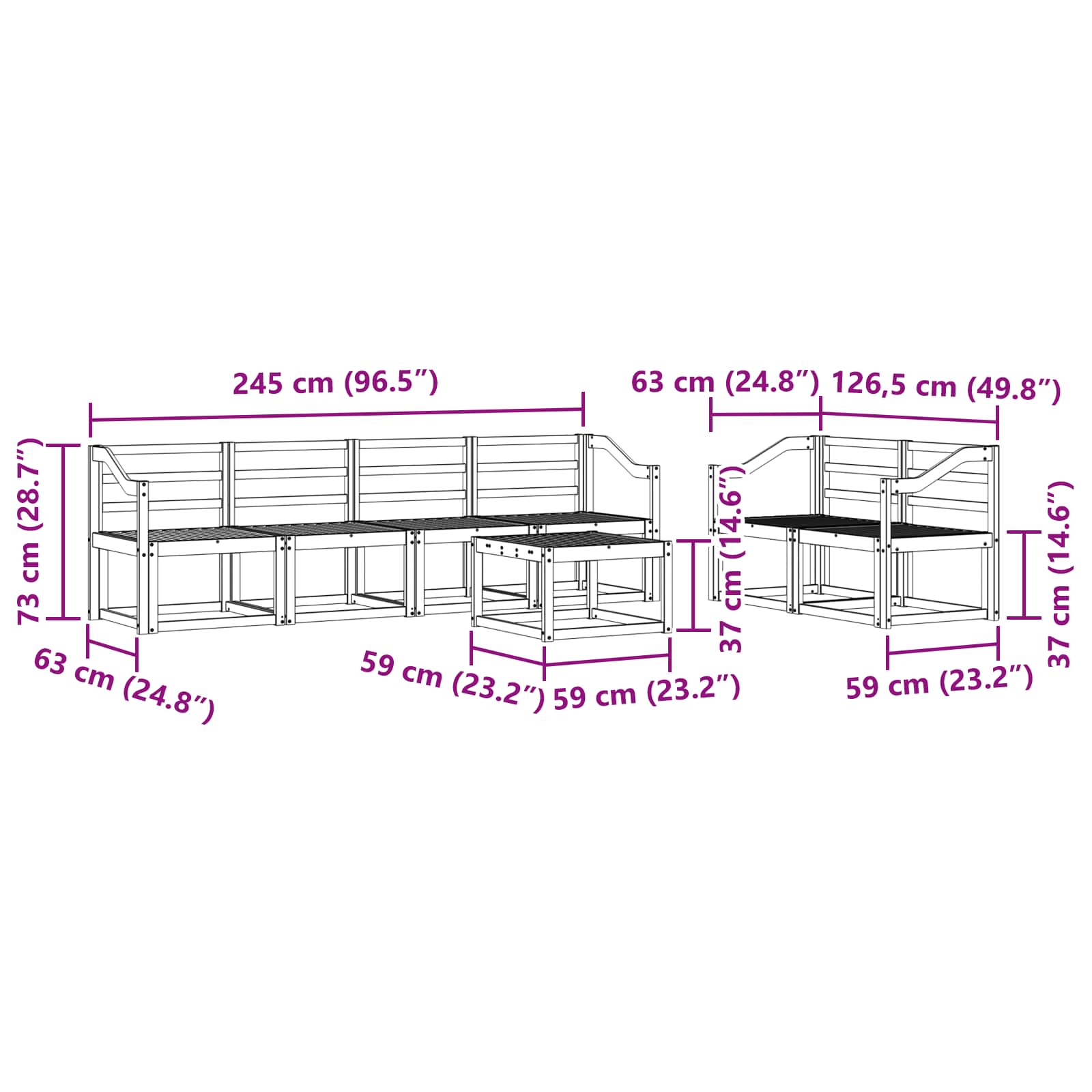 vidaXL Zestaw sof na zewnątrz 7 pcs Biały 59 x 59 x 37 cm