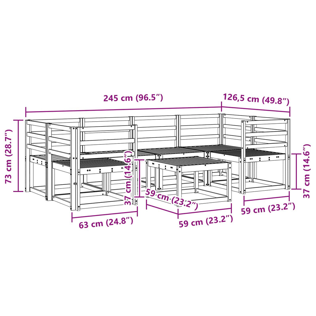 vidaXL Zestaw sof na zewnątrz 7 pcs Biały 59 x 59 x 37 cm