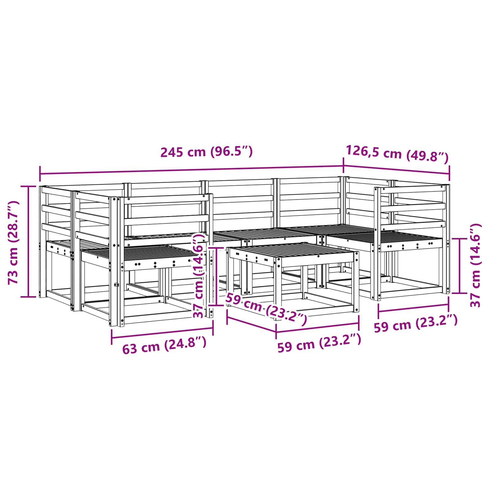 vidaXL Zestaw sof na zewnątrz 7 pcs Biały 59 x 59 x 37 cm