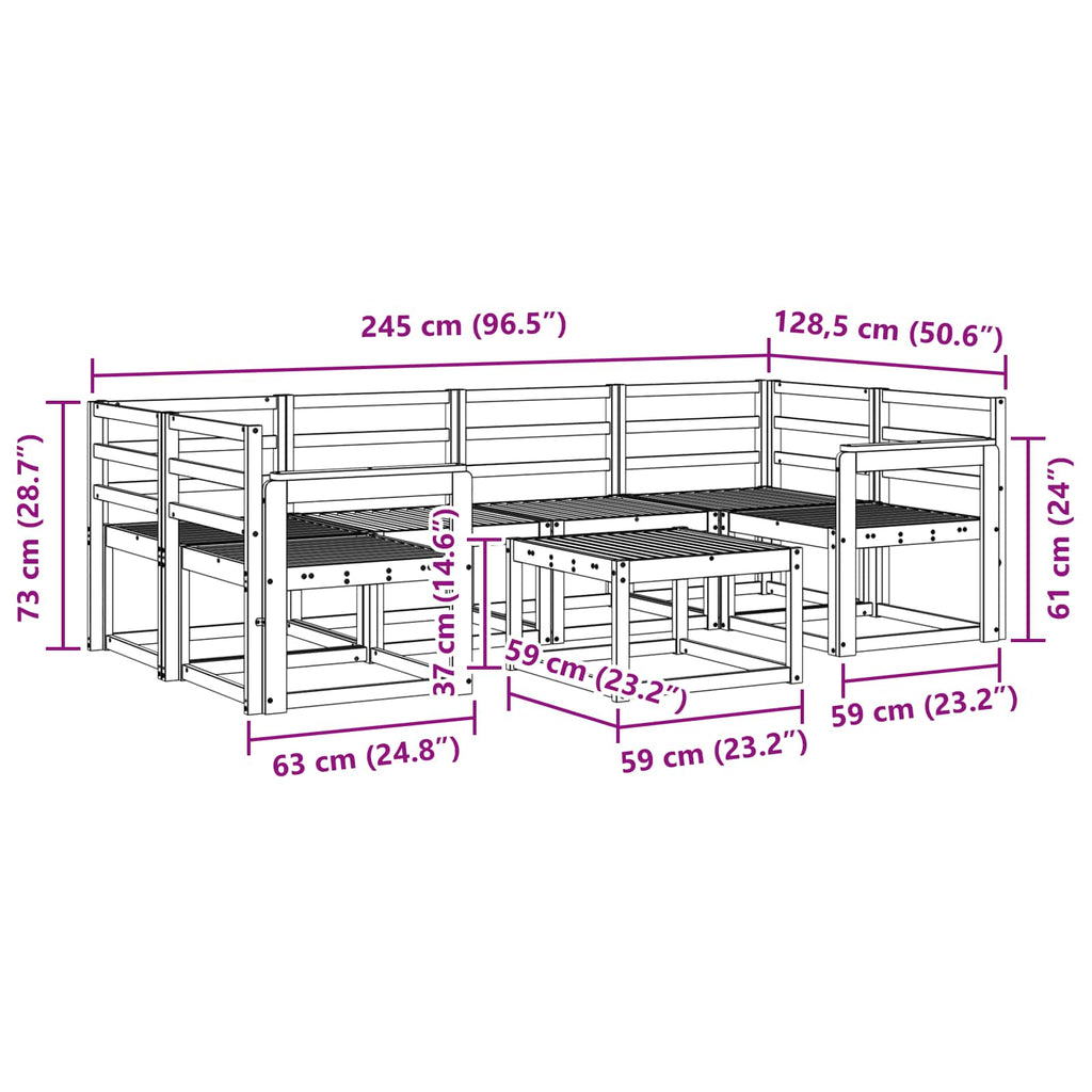 vidaXL Zestaw sof na zewnątrz 7 pcs Biały 59 x 59 x 37 cm