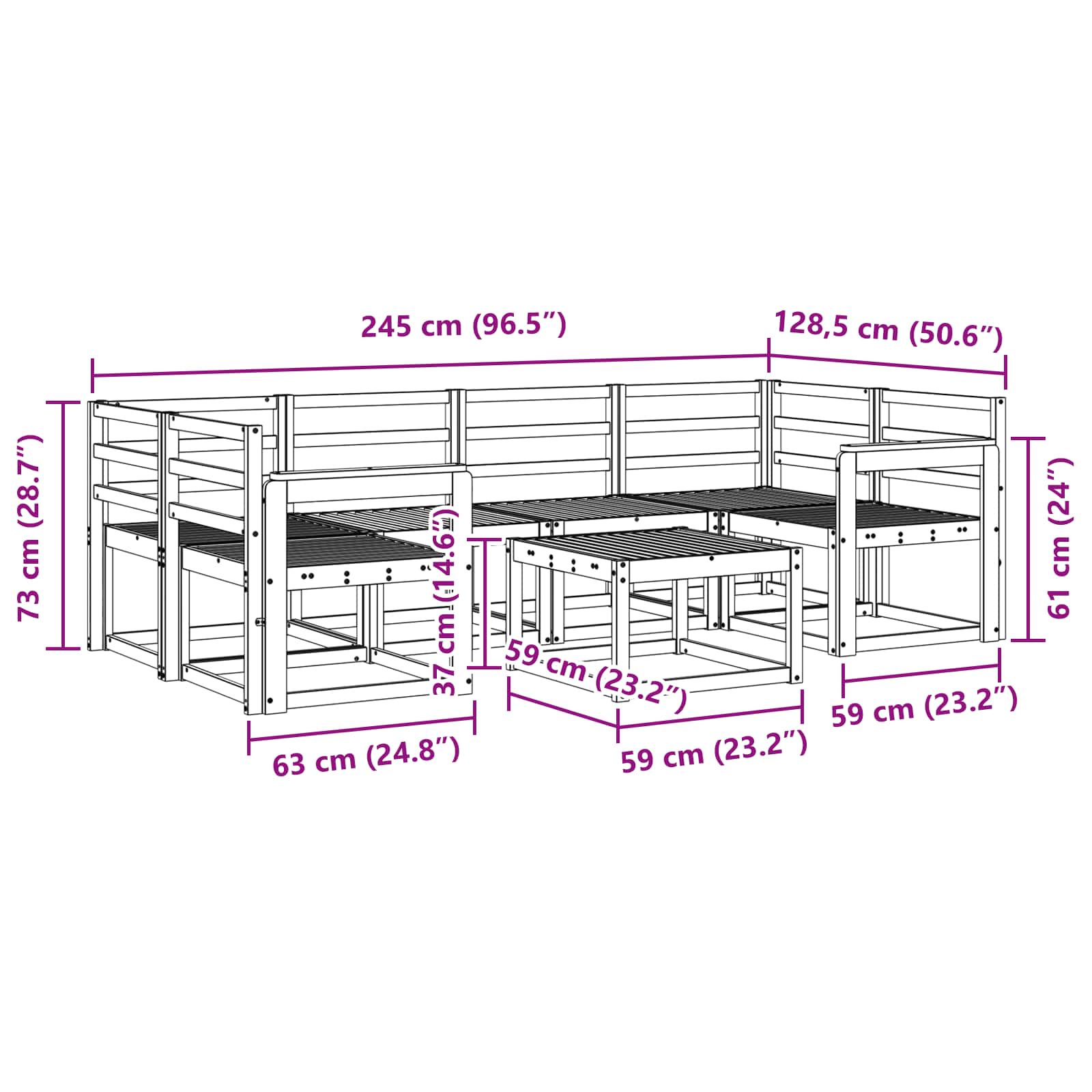 vidaXL Zestaw sof na zewnątrz 7 pcs Biały 59 x 59 x 37 cm