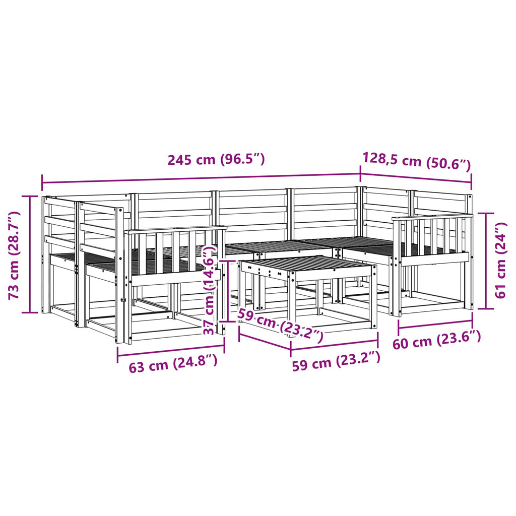 vidaXL Zestaw sof na zewnątrz 7 pcs Biały 59 x 59 x 37 cm