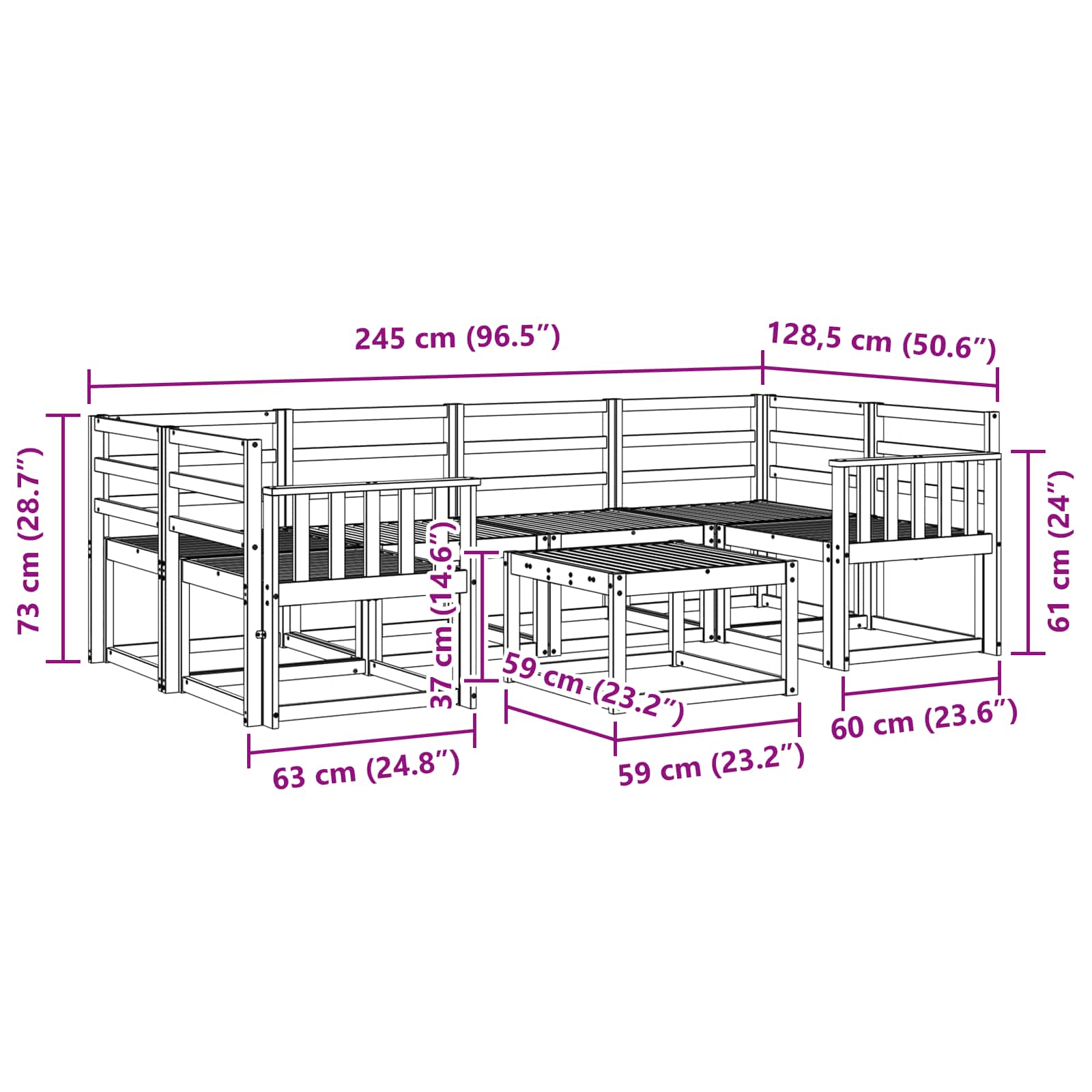 vidaXL Zestaw sof na zewnątrz 7 pcs Biały 59 x 59 x 37 cm