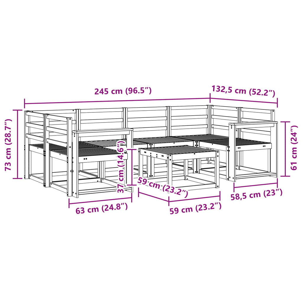 vidaXL Zestaw sof na zewnątrz 7 pcs Biały 59 x 59 x 37 cm