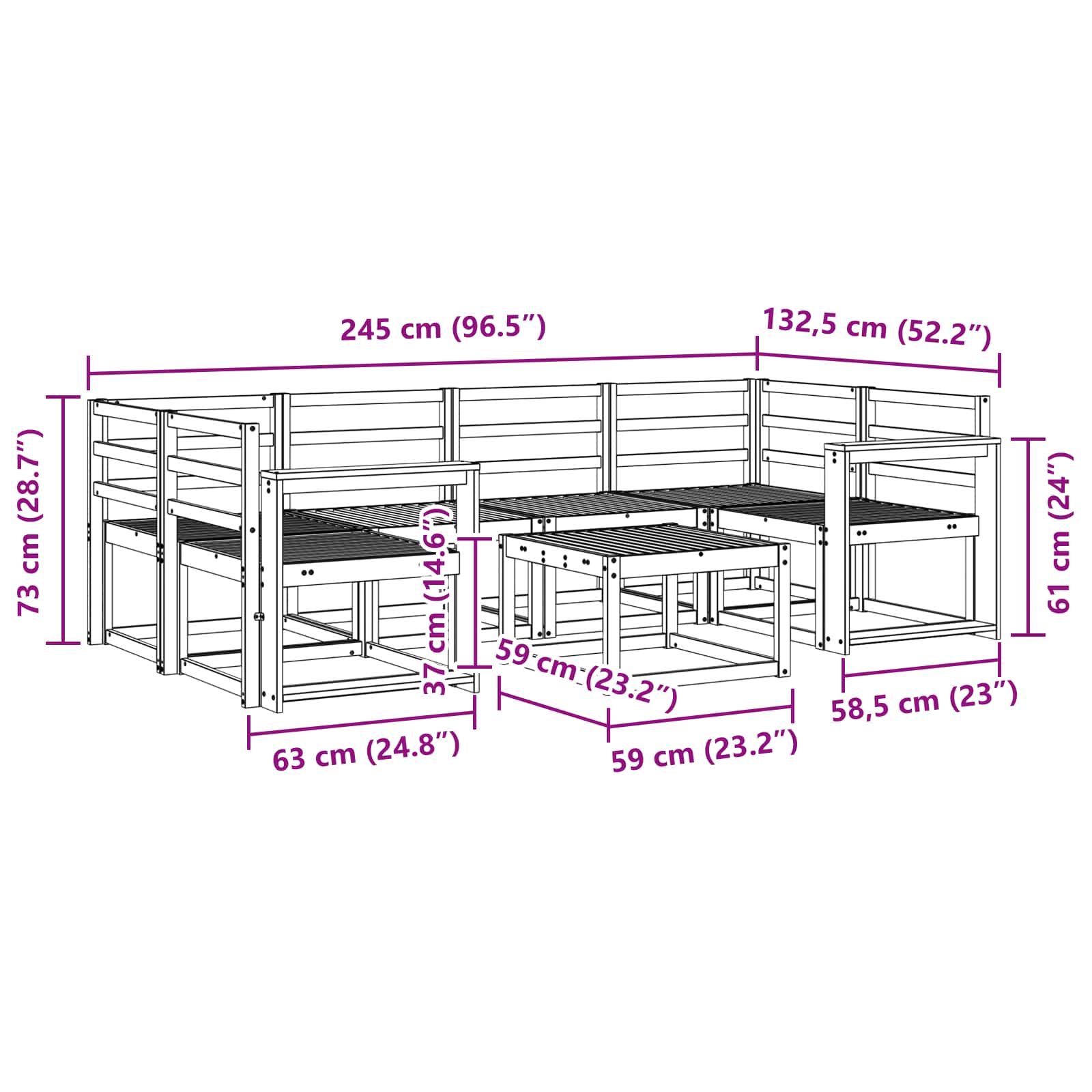 vidaXL Zestaw sof na zewnątrz 7 pcs Biały 59 x 59 x 37 cm