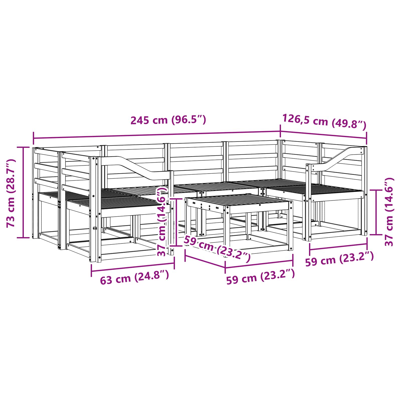 vidaXL Zestaw sof na zewnątrz 7 pcs Biały 59 x 59 x 37 cm