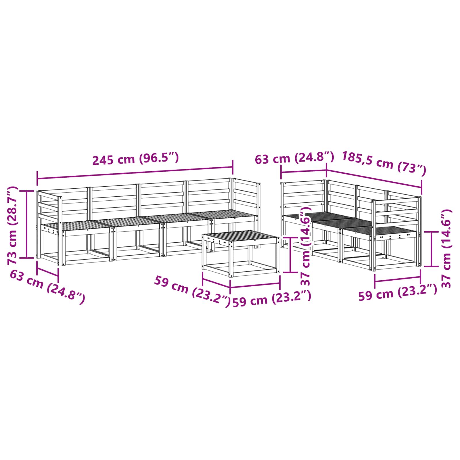 vidaXL Zestaw sof na zewnątrz 8 pcs Biały 59 x 59 x 37 cm