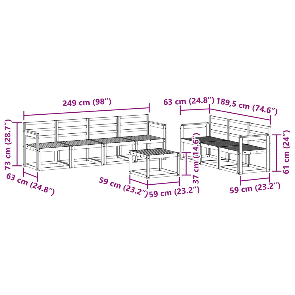 vidaXL Zestaw sof na zewnątrz 8 pcs Biały 59 x 59 x 37 cm