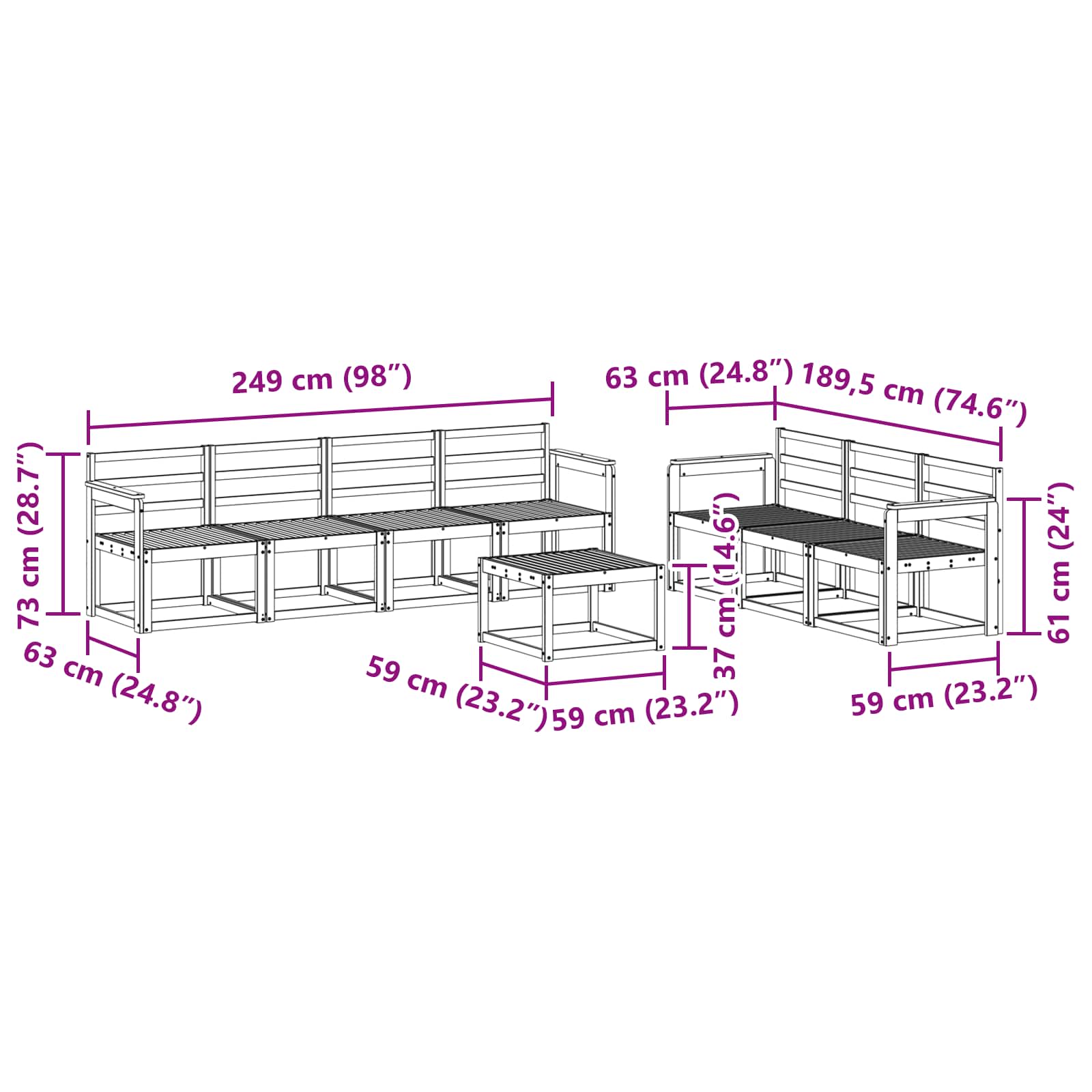 vidaXL Zestaw sof na zewnątrz 8 pcs Biały 59 x 59 x 37 cm