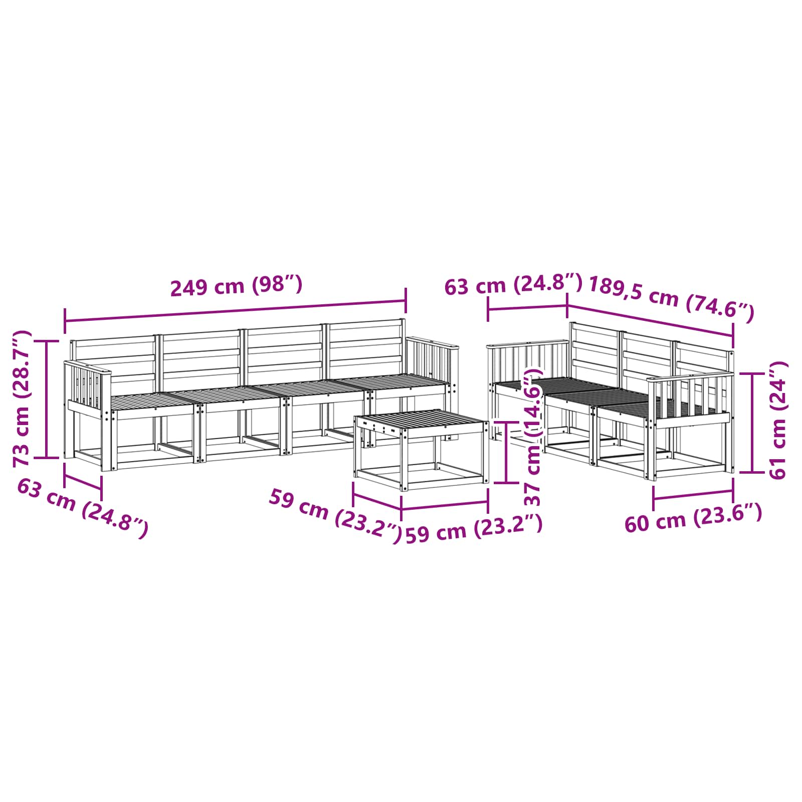 vidaXL Zestaw sof na zewnątrz 8 pcs Biały 59 x 59 x 37 cm