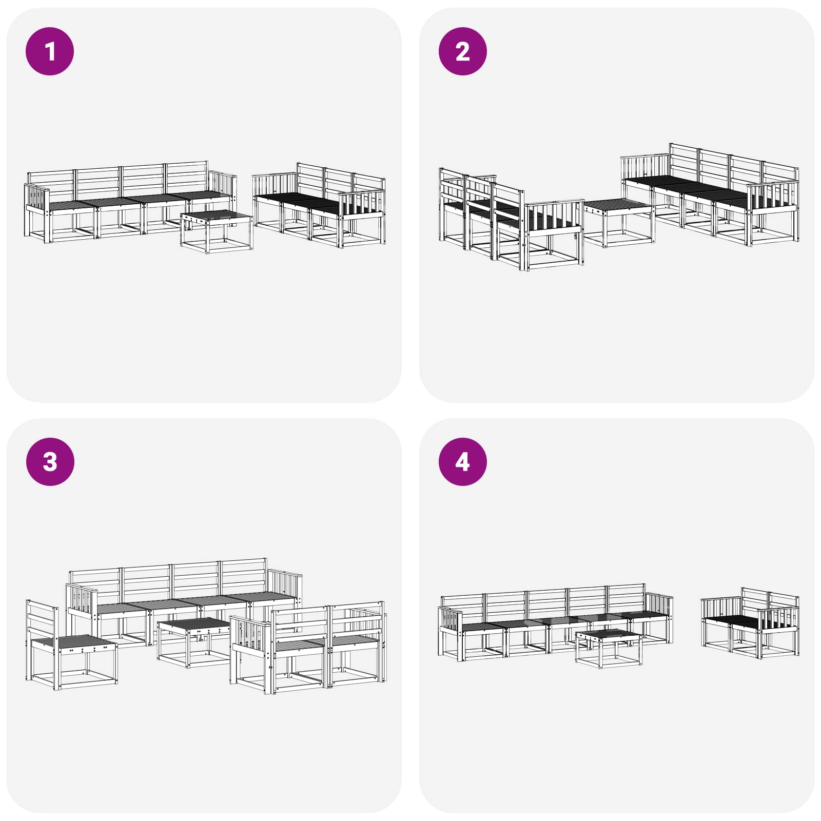 vidaXL Zestaw sof na zewnątrz 8 pcs Biały 59 x 59 x 37 cm