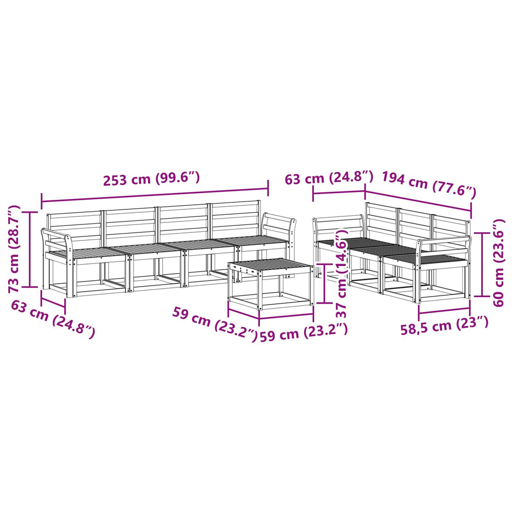 vidaXL Zestaw sof na zewnątrz 8 pcs Biały 59 x 59 x 37 cm