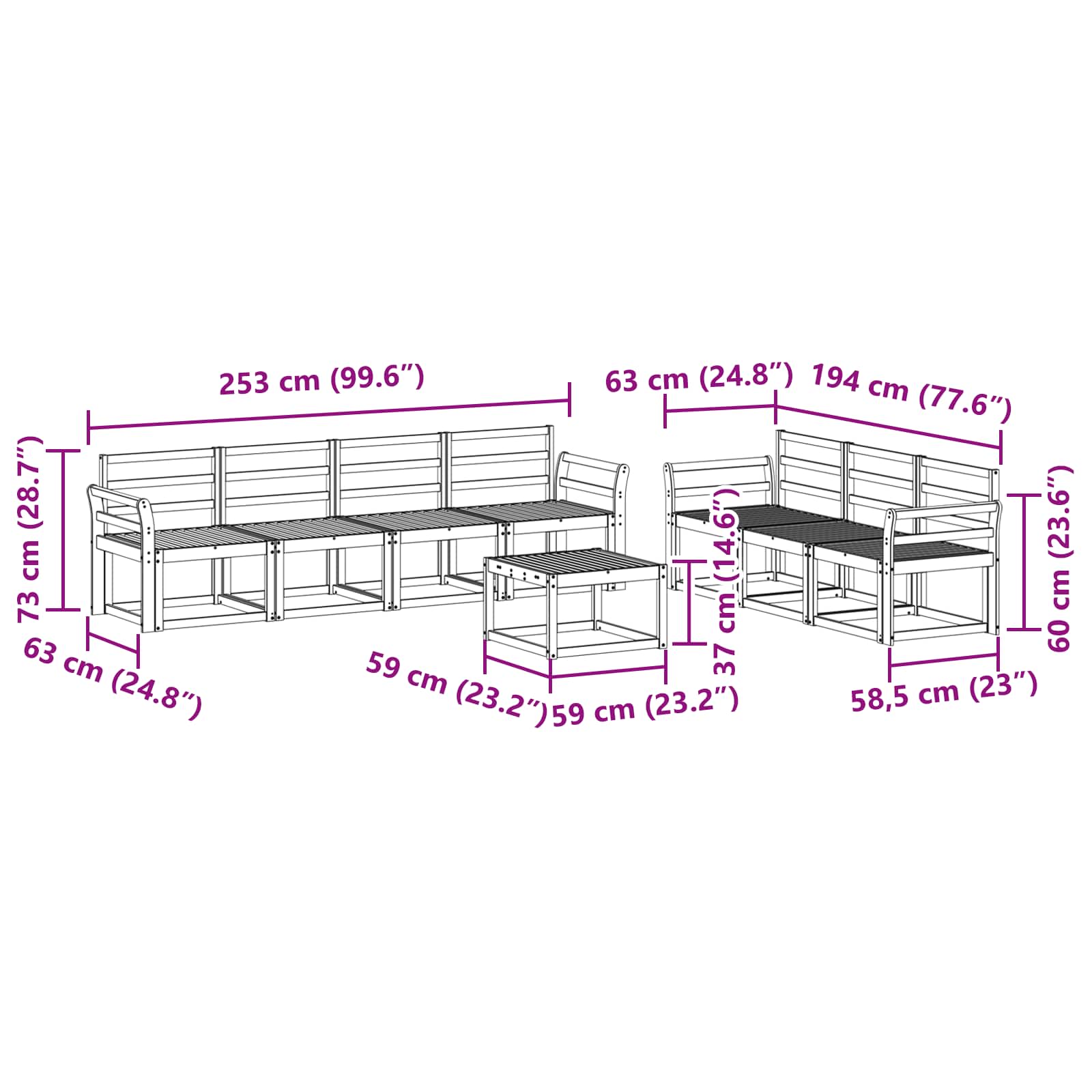 vidaXL Zestaw sof na zewnątrz 8 pcs Biały 59 x 59 x 37 cm