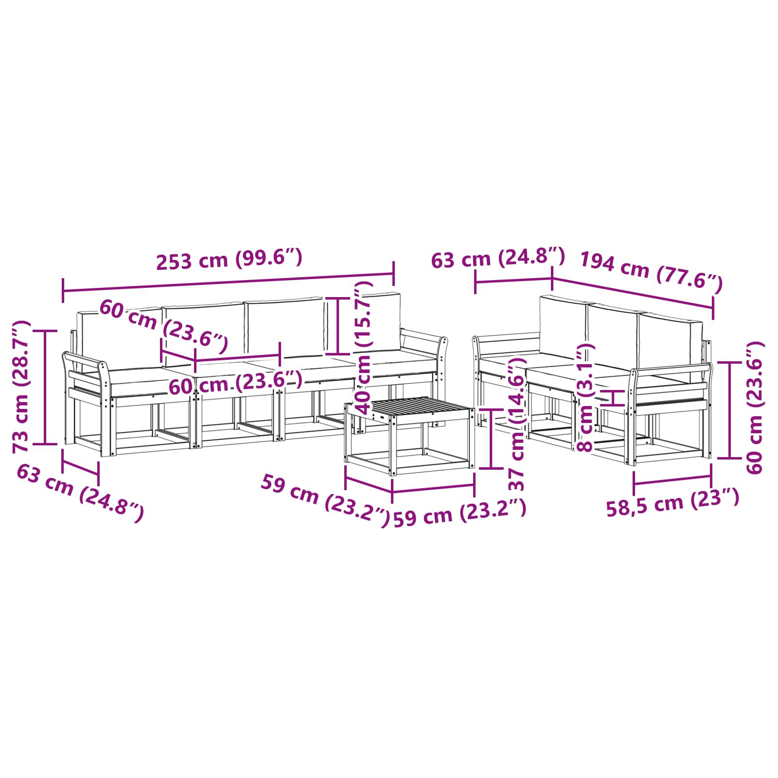vidaXL Zestaw sof na zewnątrz 7 pcs