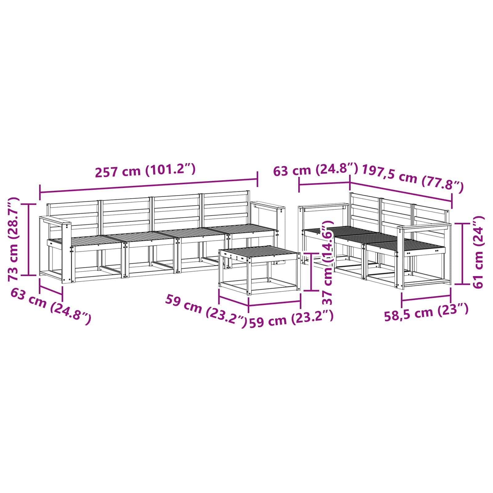 vidaXL Zestaw sof na zewnątrz 8 pcs Biały 59 x 59 x 37 cm