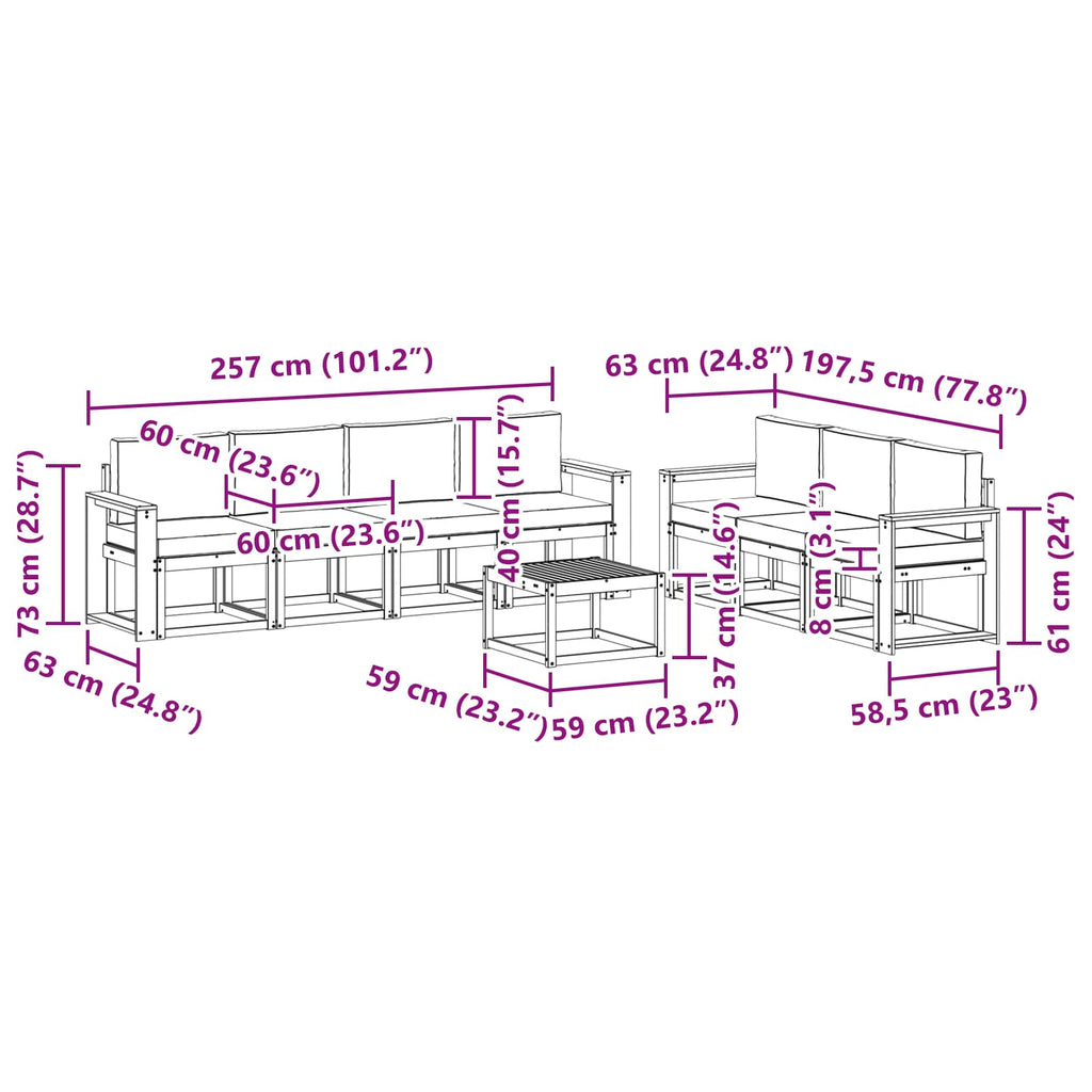 vidaXL Zestaw sof na zewnątrz 8 pcs Biały i jasnoszary 59 x 59 x 37 cm