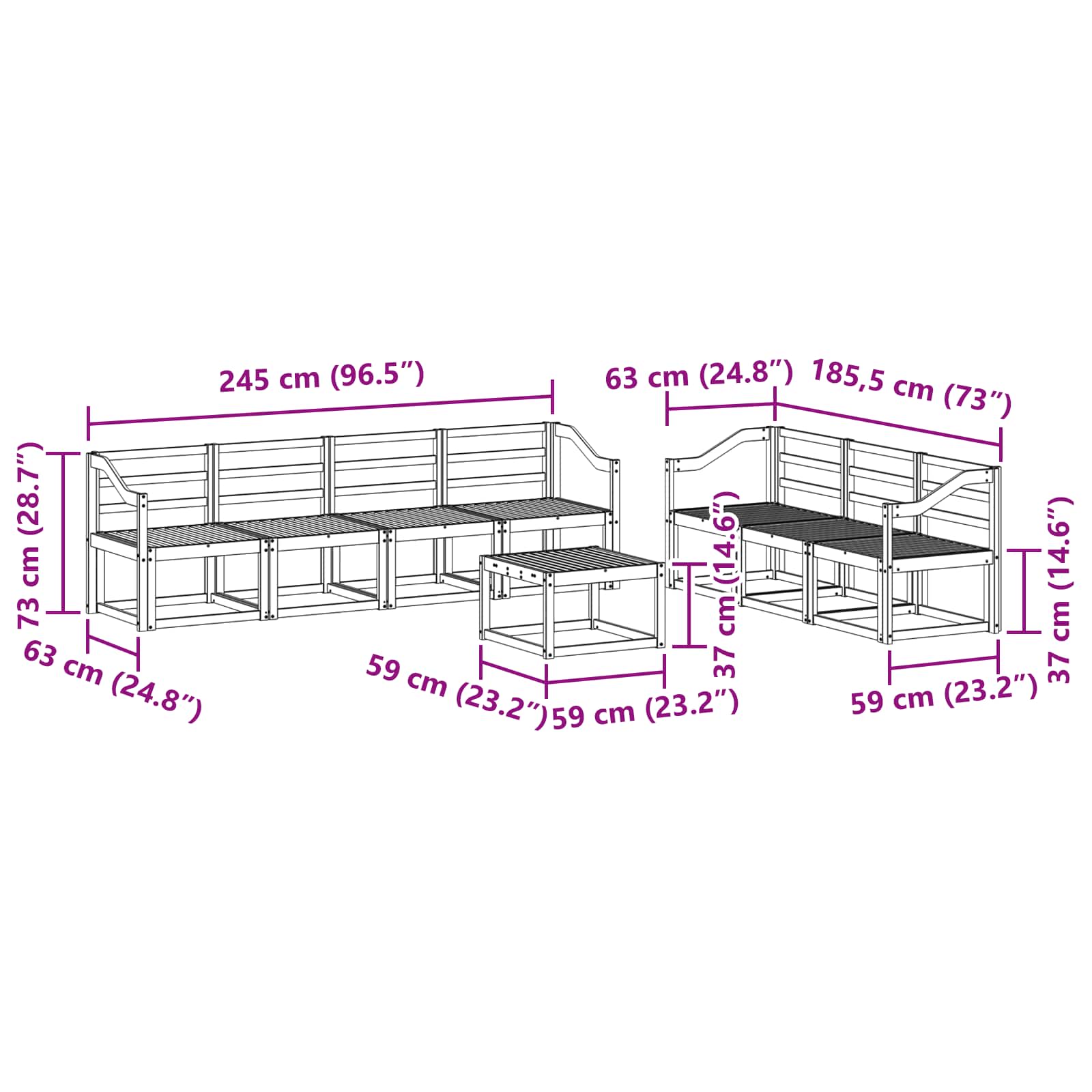 vidaXL Zestaw sof na zewnątrz 8 pcs Biały 59 x 59 x 37 cm