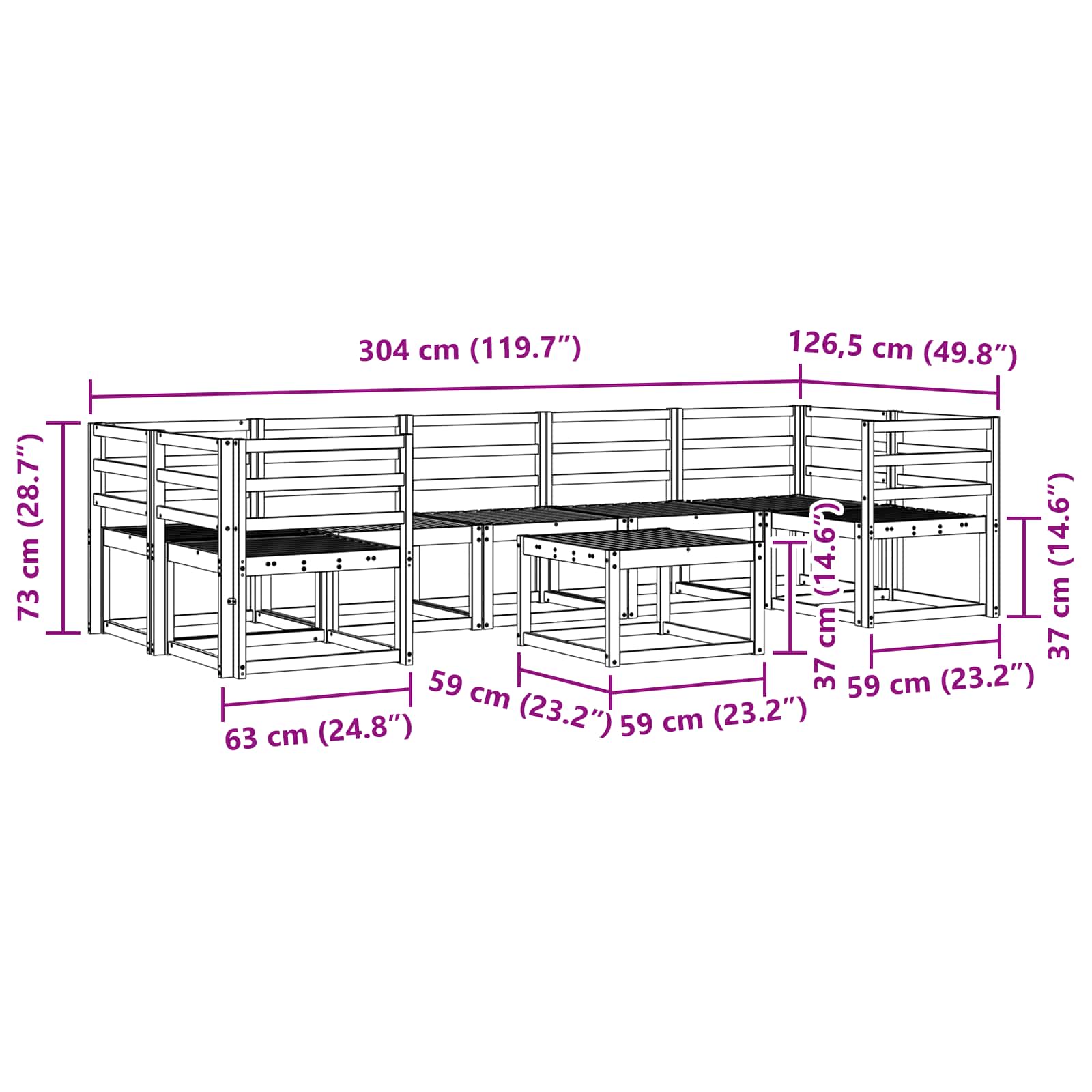vidaXL Zestaw sof na zewnątrz 8 pcs Biały 59 x 59 x 37 cm