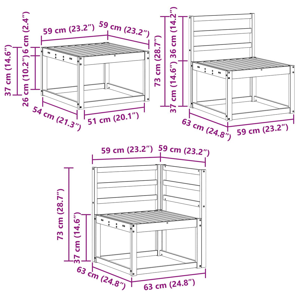 vidaXL Zestaw sof na zewnątrz 8 pcs Biały 59 x 59 x 37 cm