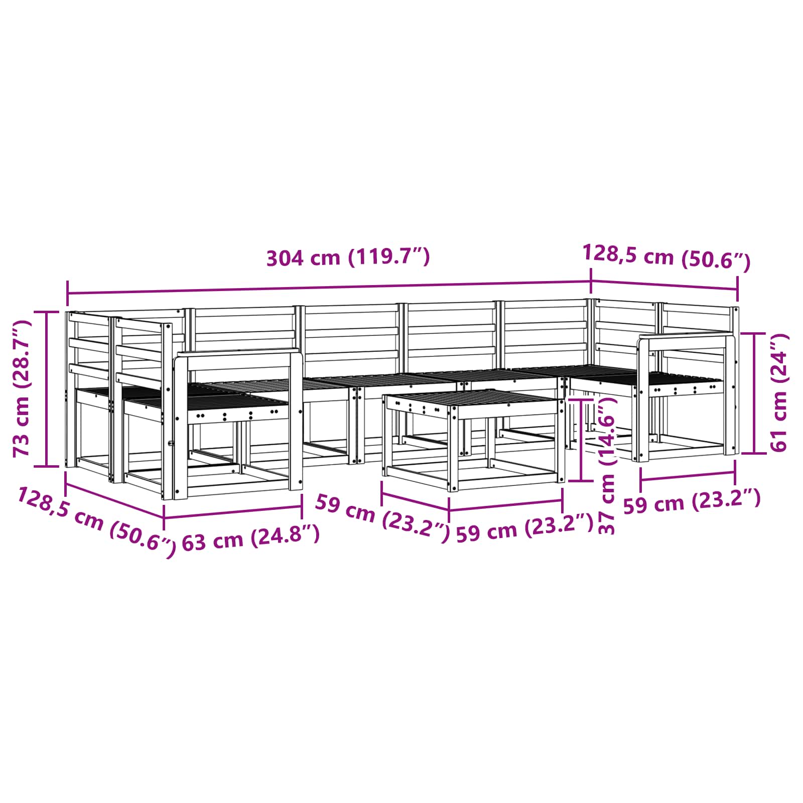 vidaXL Zestaw sof na zewnątrz 8 pcs Biały 59 x 59 x 37 cm