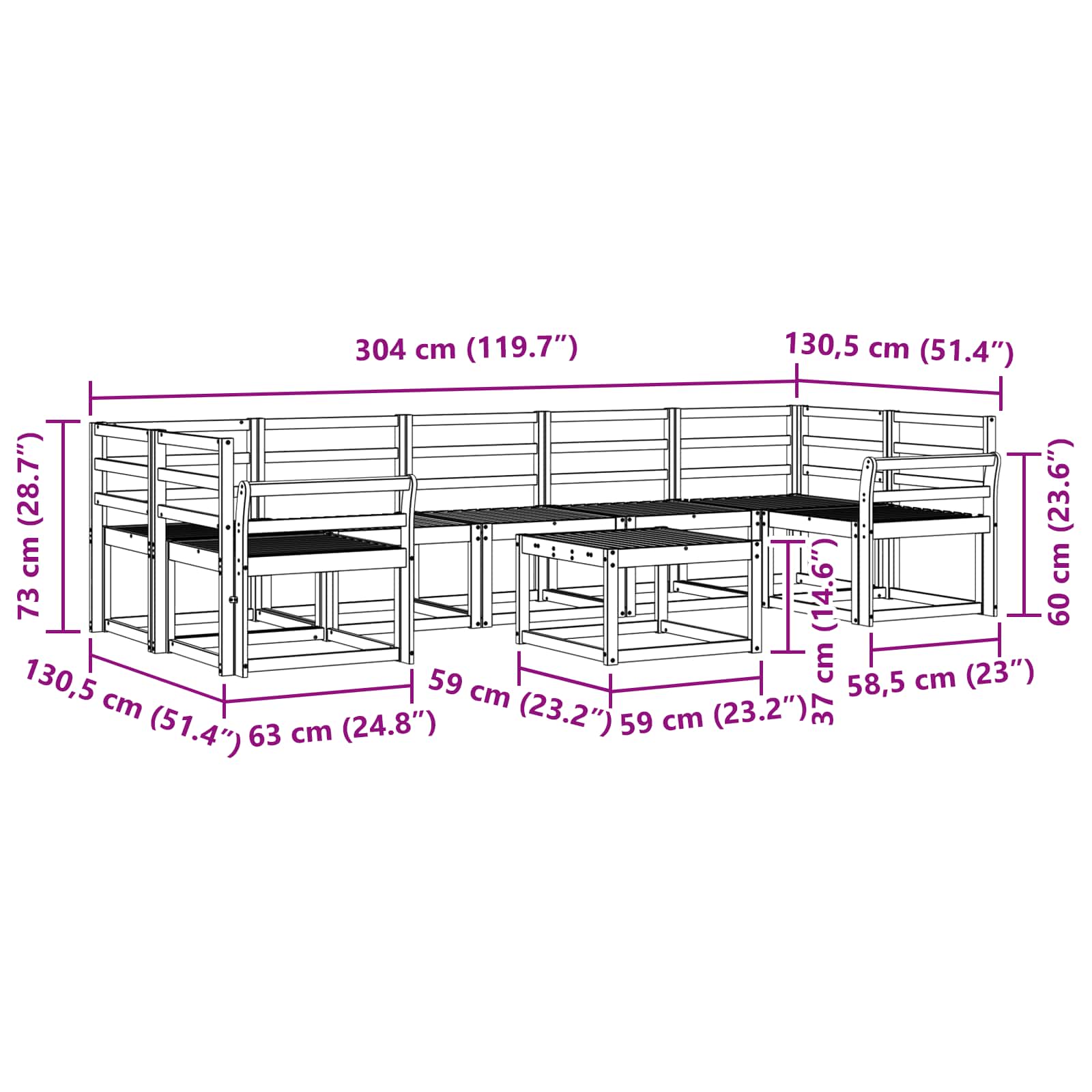 vidaXL Zestaw sof na zewnątrz 8 pcs Biały 59 x 59 x 37 cm