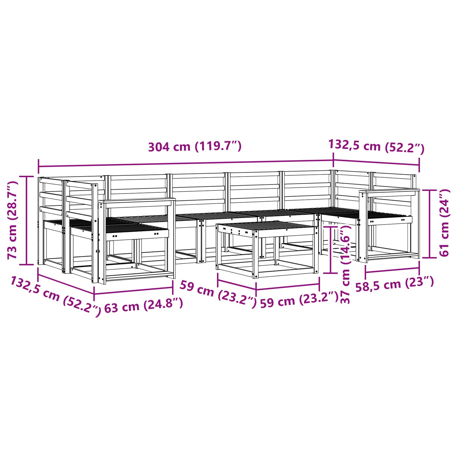vidaXL Zestaw sof na zewnątrz 8 pcs Biały 59 x 59 x 37 cm