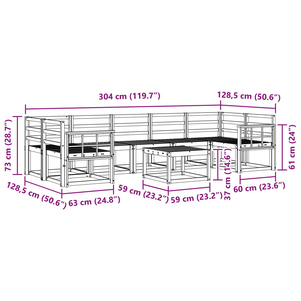 vidaXL Zestaw sof na zewnątrz 8 pcs Biały 59 x 59 x 37 cm