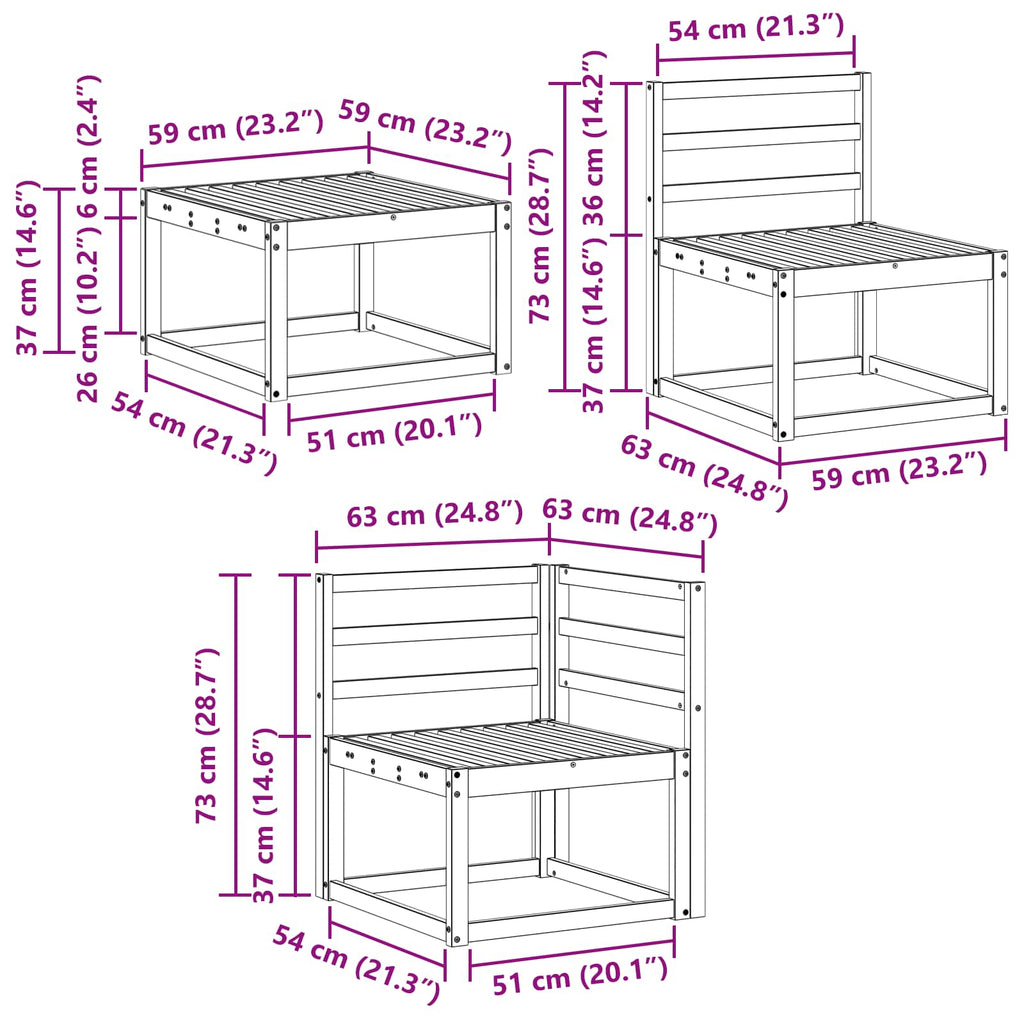 vidaXL Zestaw sof na zewnątrz 8 pcs Biały 59 x 59 x 37 cm