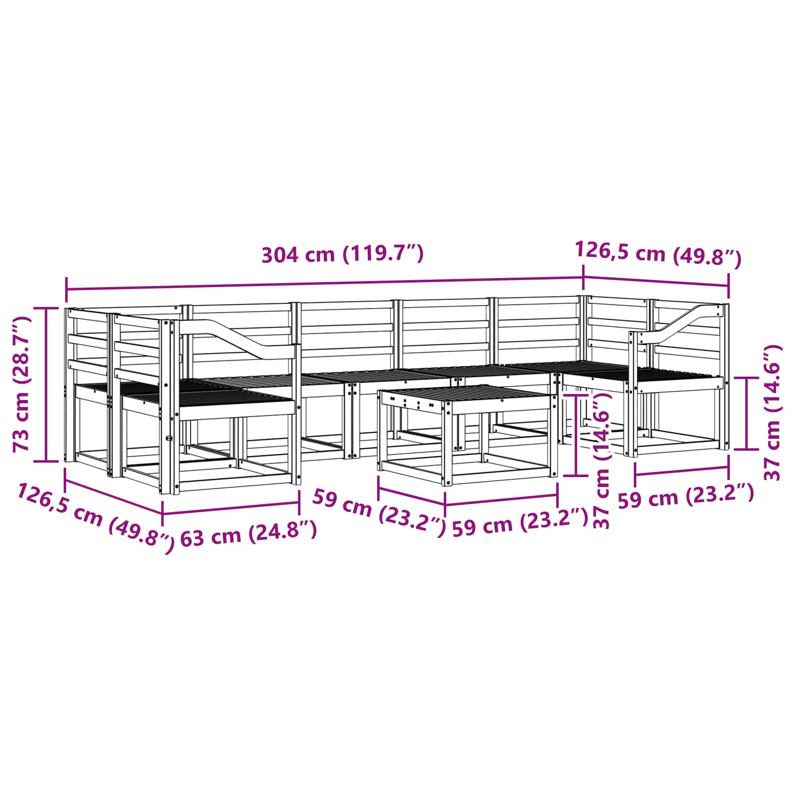 vidaXL Zestaw sof na zewnątrz 8 pcs Biały 59 x 59 x 37 cm