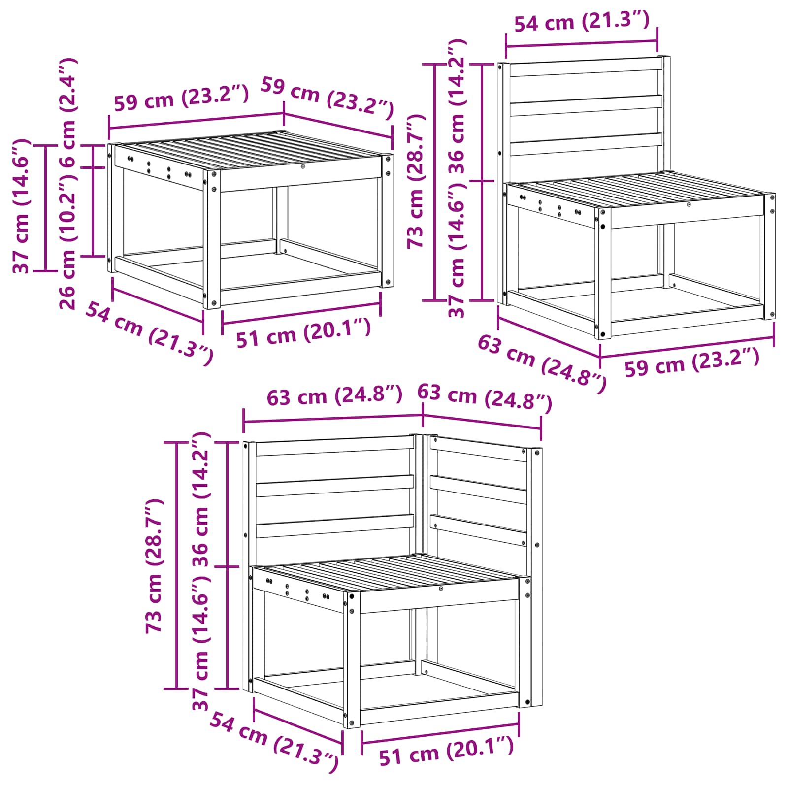 vidaXL Zestaw sof na zewnątrz 8 pcs Biały 59 x 59 x 37 cm