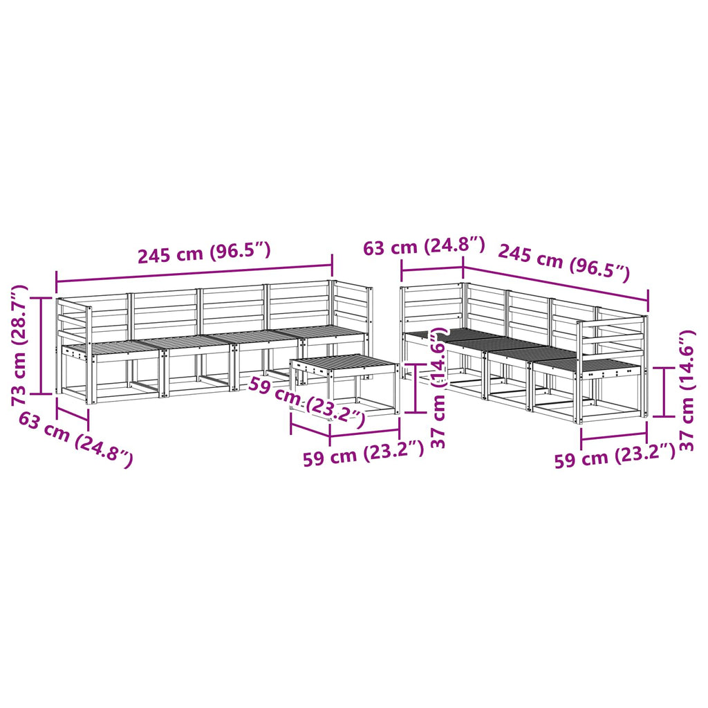 vidaXL Zestaw sof na zewnątrz 9 pcs Biały 59 x 59 x 37 cm