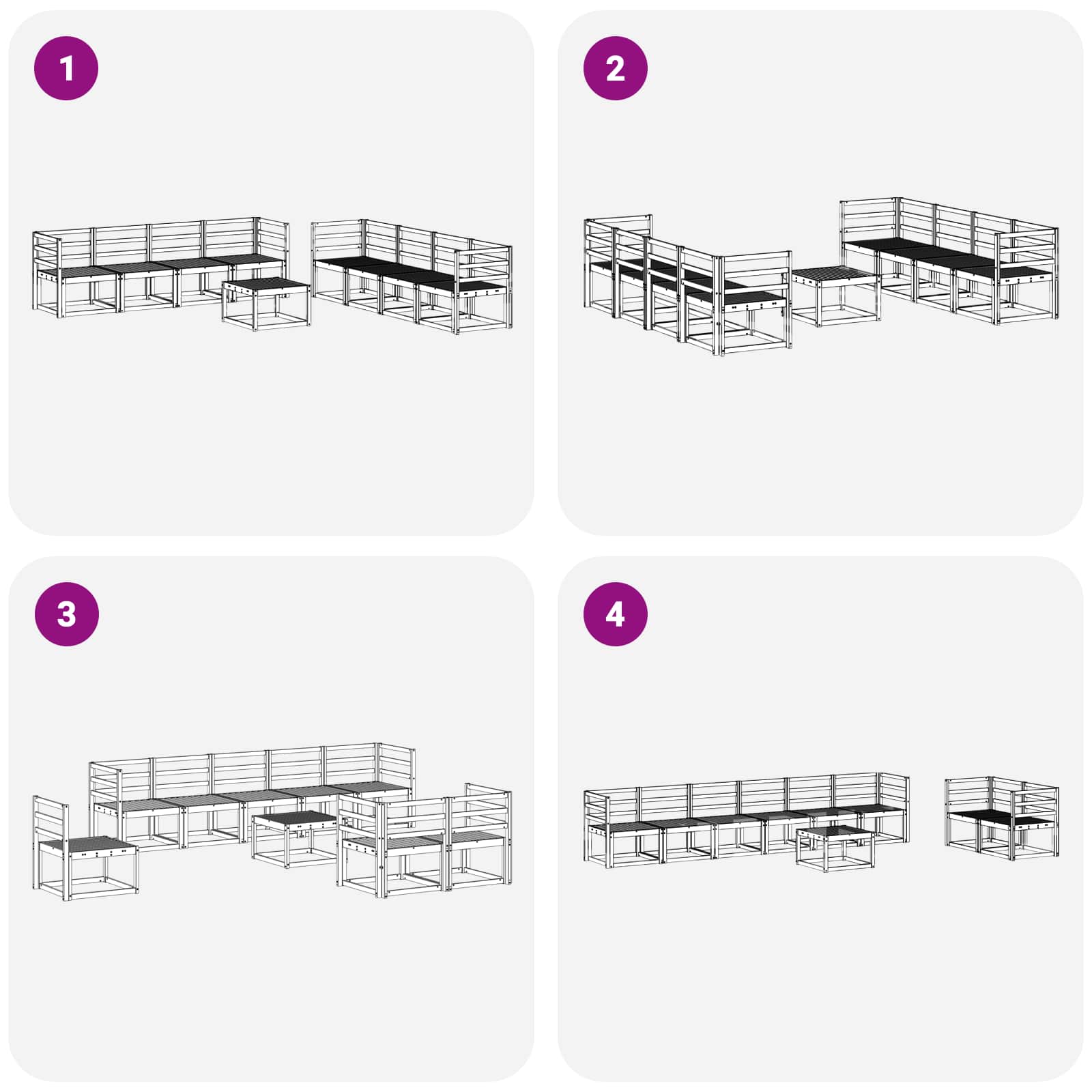 vidaXL Zestaw sof na zewnątrz 9 pcs Biały 59 x 59 x 37 cm