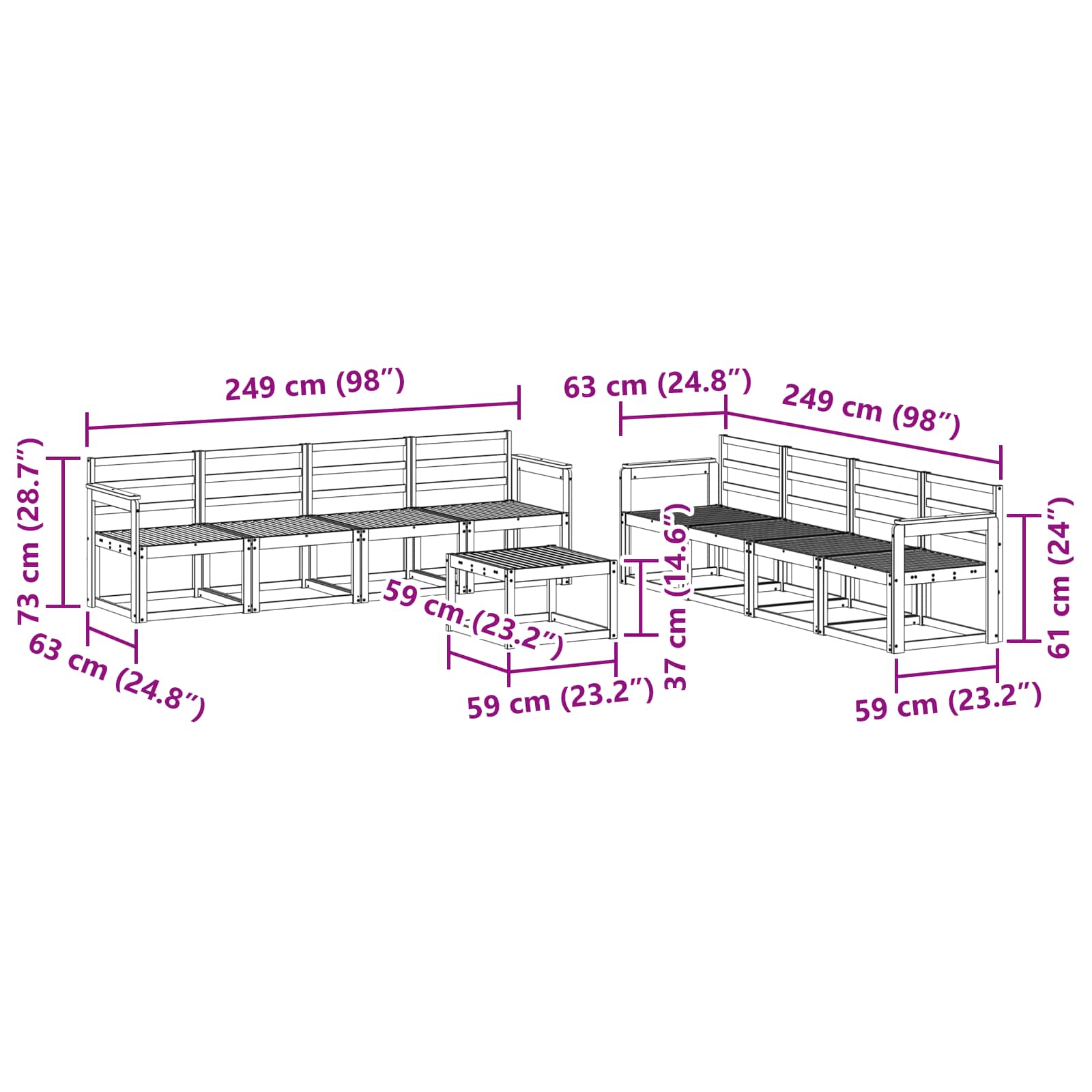 vidaXL Zestaw sof na zewnątrz 9 pcs Biały 59 x 59 x 37 cm