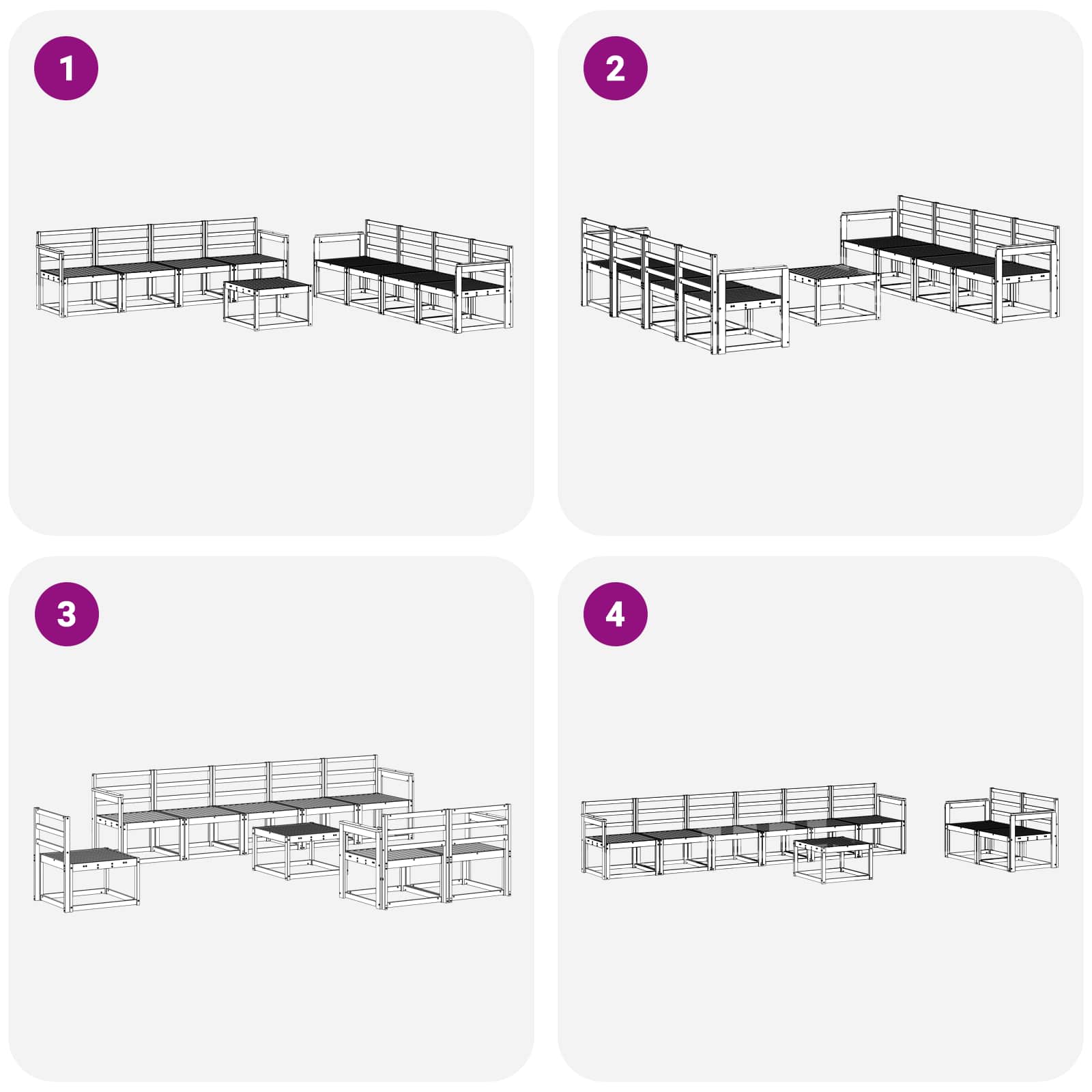 vidaXL Zestaw sof na zewnątrz 9 pcs Biały 59 x 59 x 37 cm