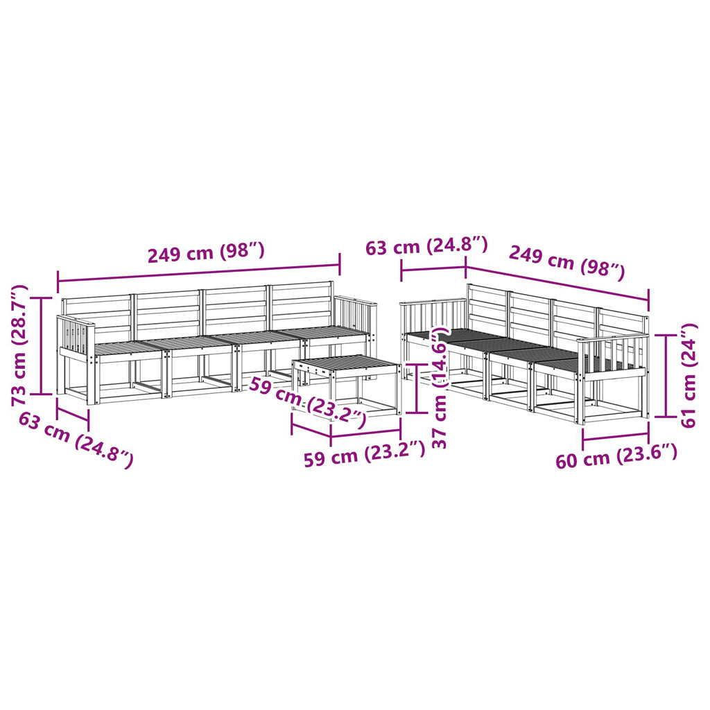 vidaXL Zestaw sof na zewnątrz 9 pcs Biały 59 x 59 x 37 cm