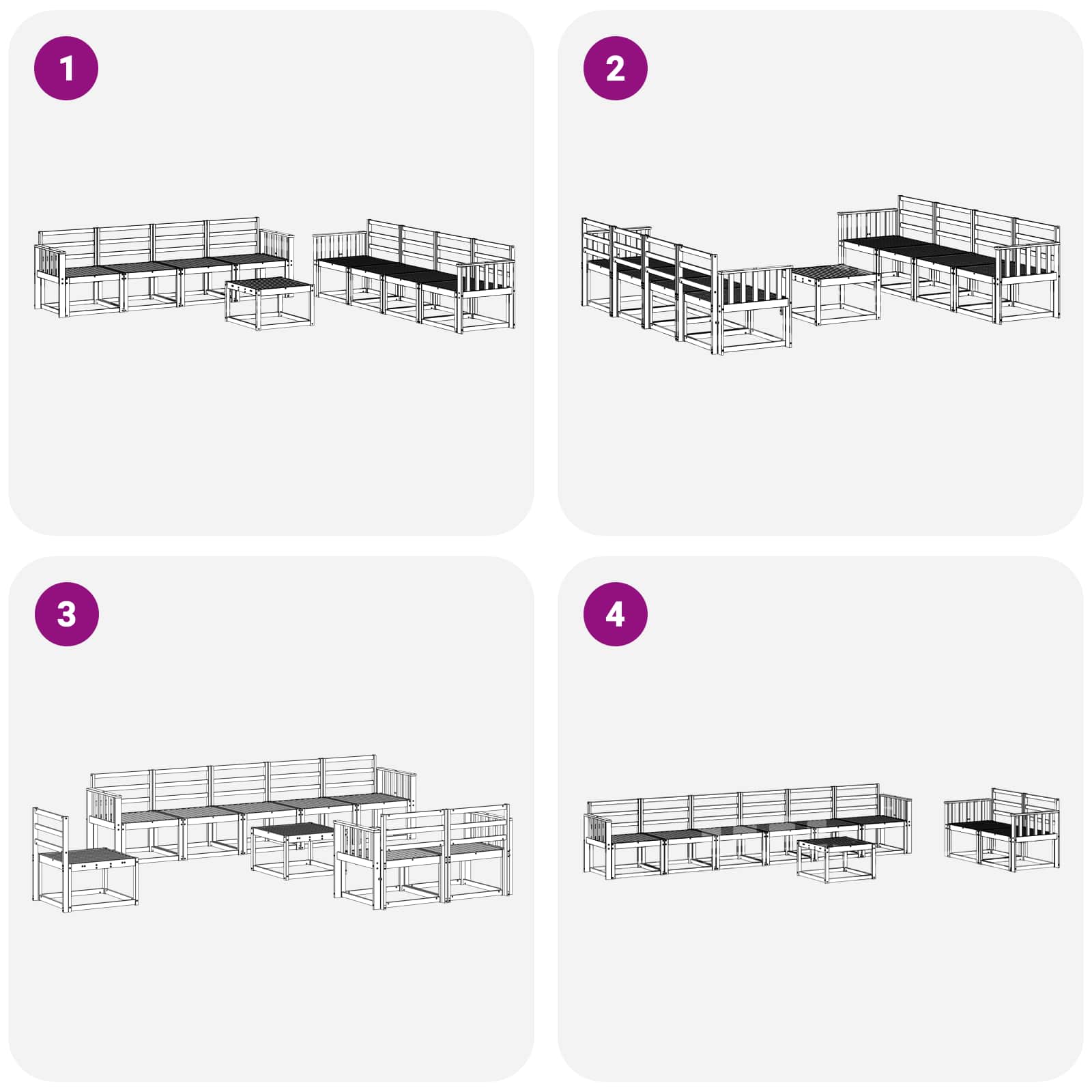 vidaXL Zestaw sof na zewnątrz 9 pcs Biały 59 x 59 x 37 cm