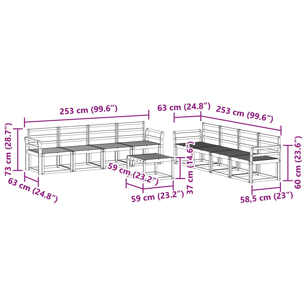 vidaXL Zestaw sof na zewnątrz 9 pcs Biały 59 x 59 x 37 cm