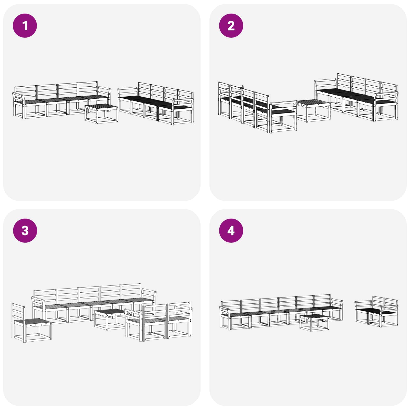 vidaXL Zestaw sof na zewnątrz 9 pcs Biały 59 x 59 x 37 cm
