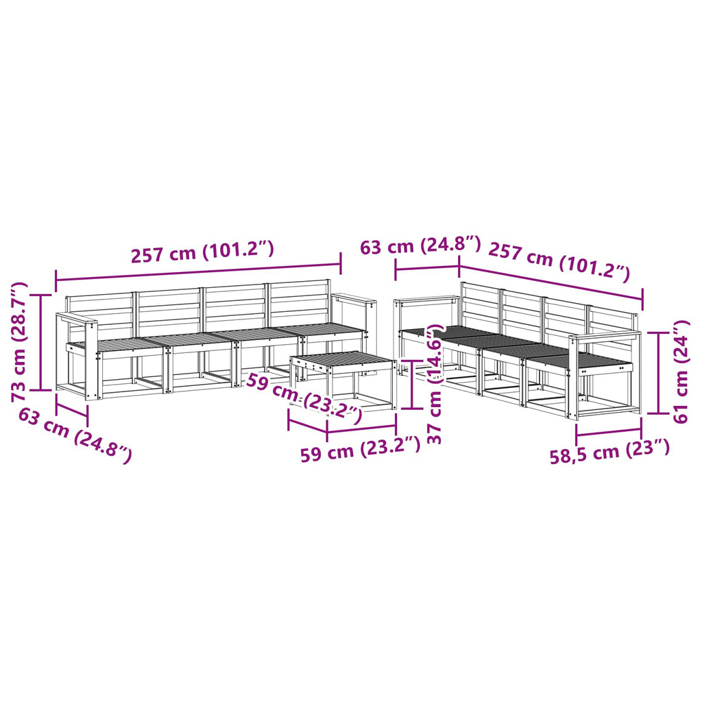 vidaXL Zestaw sof na zewnątrz 9 pcs Biały 59 x 59 x 37 cm