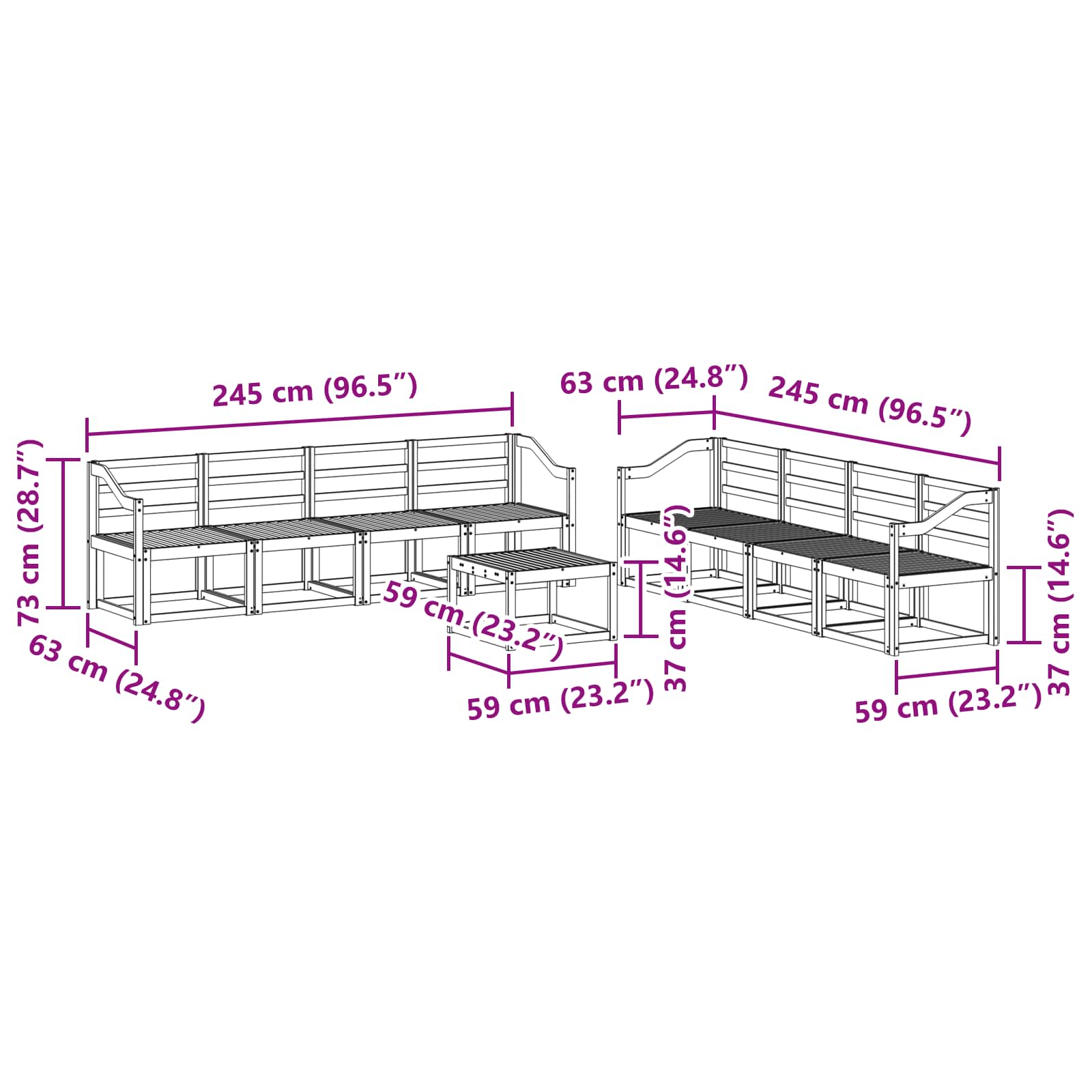 vidaXL Zestaw sof na zewnątrz 9 pcs Biały 59 x 59 x 37 cm