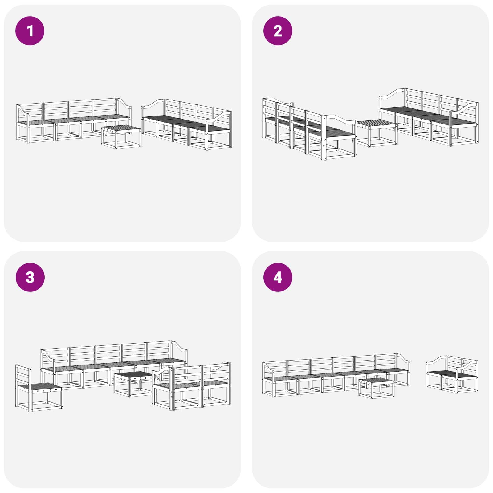 vidaXL Zestaw sof na zewnątrz 9 pcs Biały 59 x 59 x 37 cm