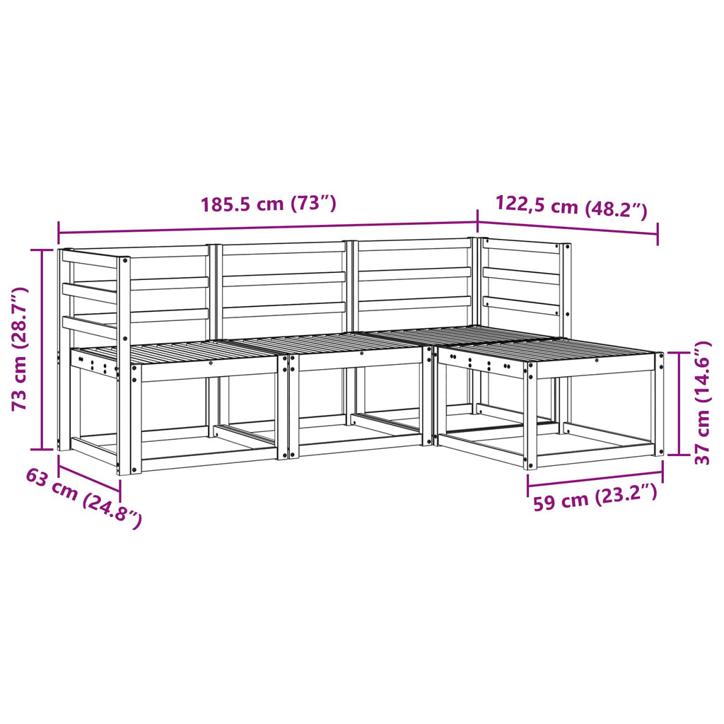 vidaXL Zestaw sof na zewnątrz 4 pcs Biały 185,5 x 122,5 x 73 cm