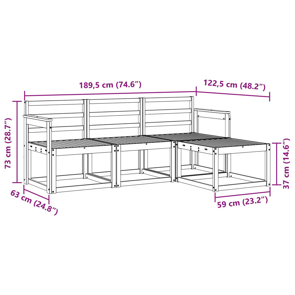 vidaXL Zestaw sof na zewnątrz 4 pcs Biały 189,5 x 122,5 x 73 cm